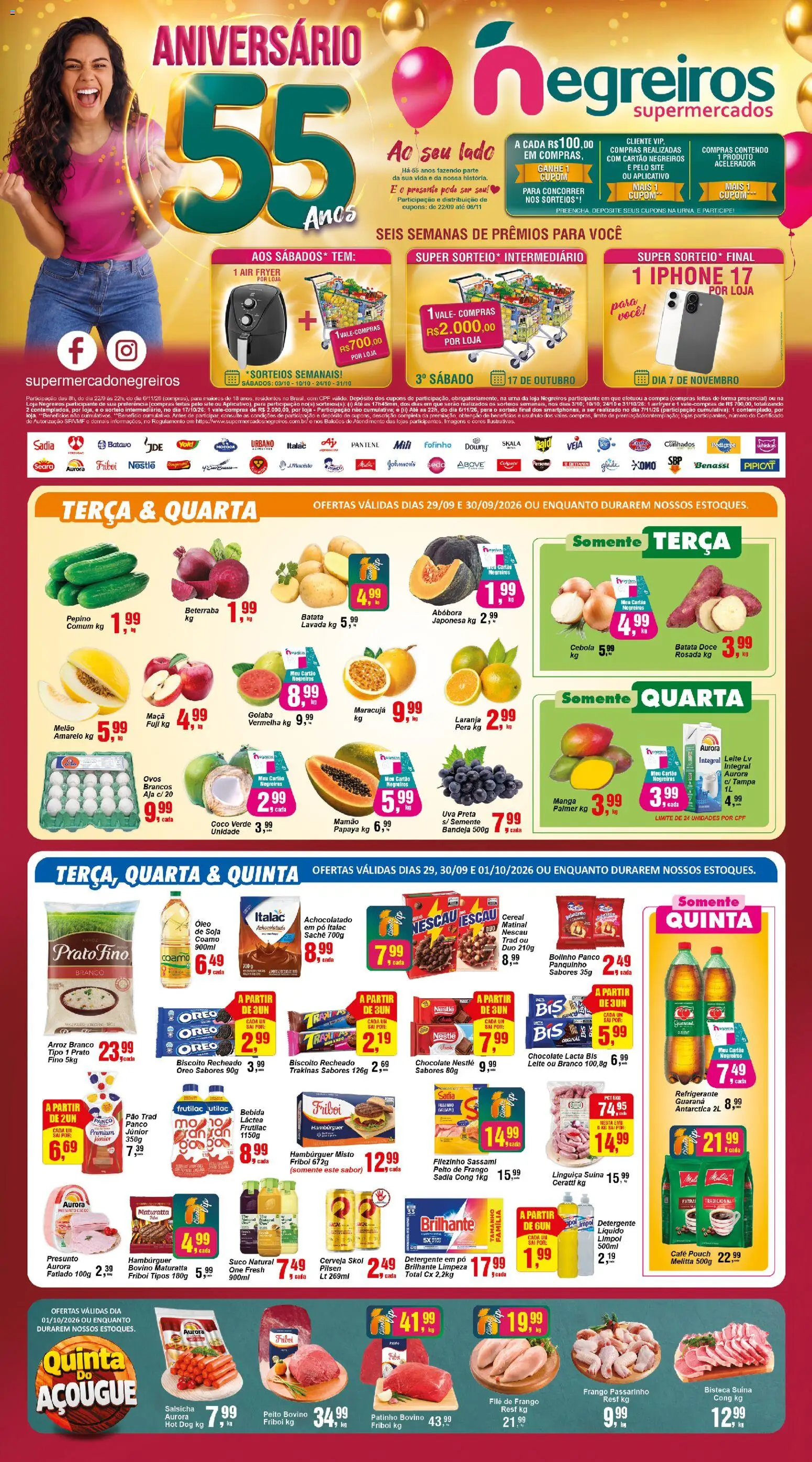 Negreiros Folheto - válido de 29/09/2026 | Página: 1 | Produtos: Cebola, Uva, Bandeja, Biscoito recheado