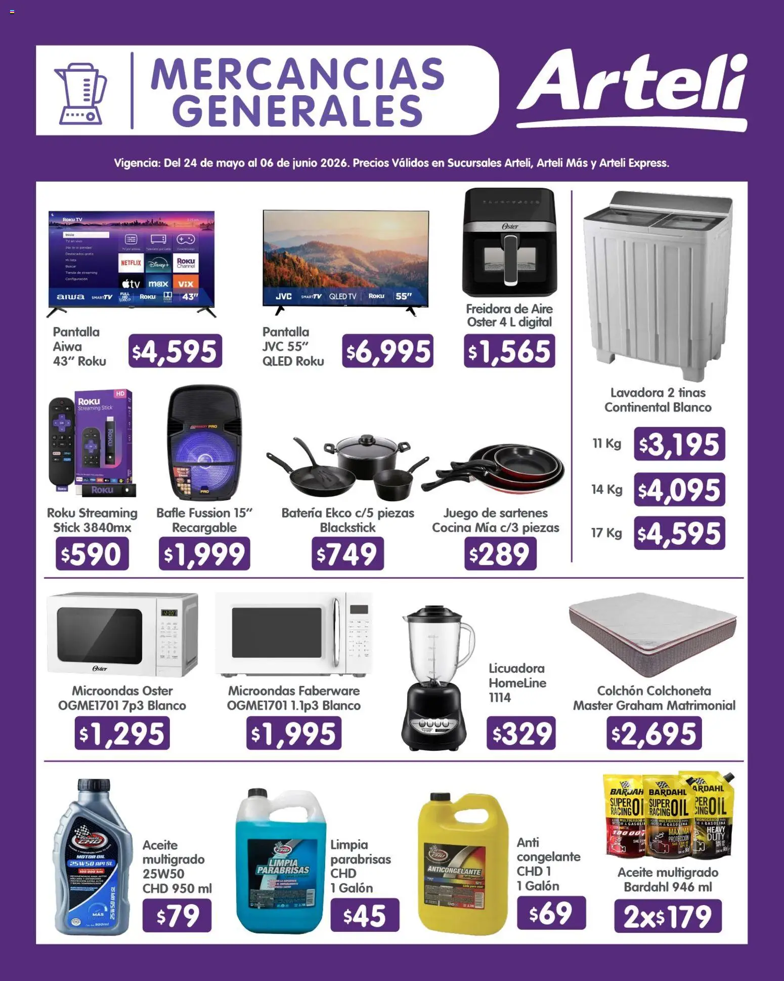 Nuevas ofertas de Arteli válidas en toda la República Mexicana desde el 24.05.2026. ¡Encuentra las mejores ofertas en Arteli folleto Quincenal! | Página: 16 | Productos: Aceite, Licuadora, Lavadora, Microondas