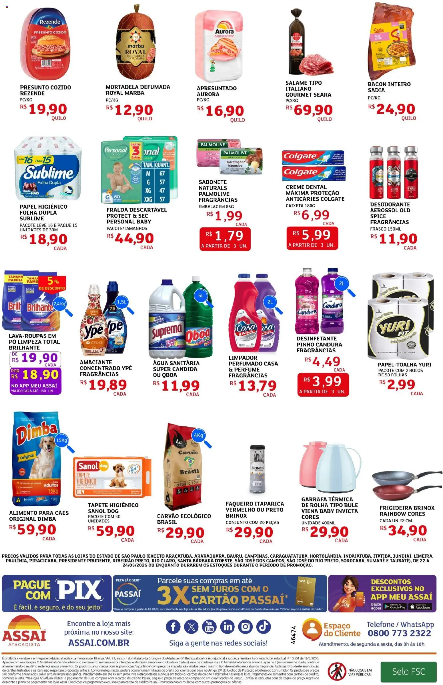 Assaí Atacadista Folheto - válido de 22.05.2026 | Página: 4 | Produtos: Tapete, Presunto, Fraldas, Creme dental