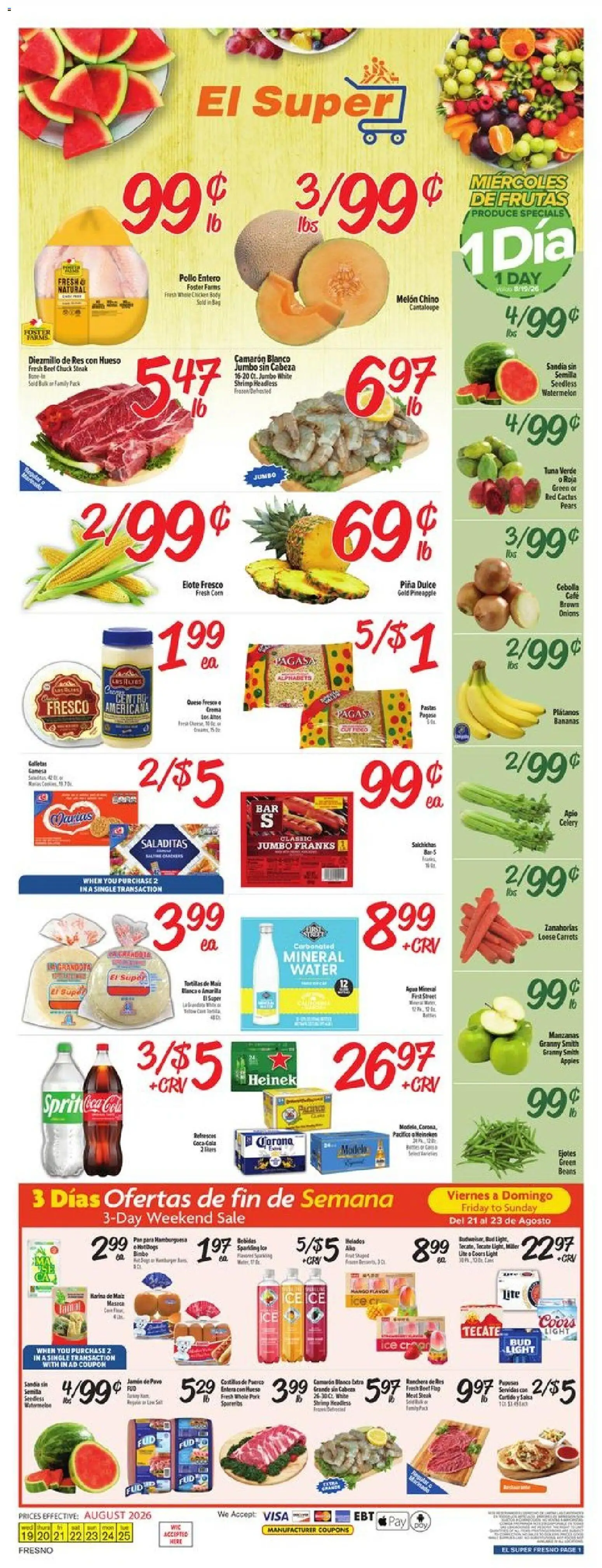 El Super Weekly Ad - CA - valid from 08/19/2026 | Page: 1 | Products: Meat, Ice cream, Celery, Carrots