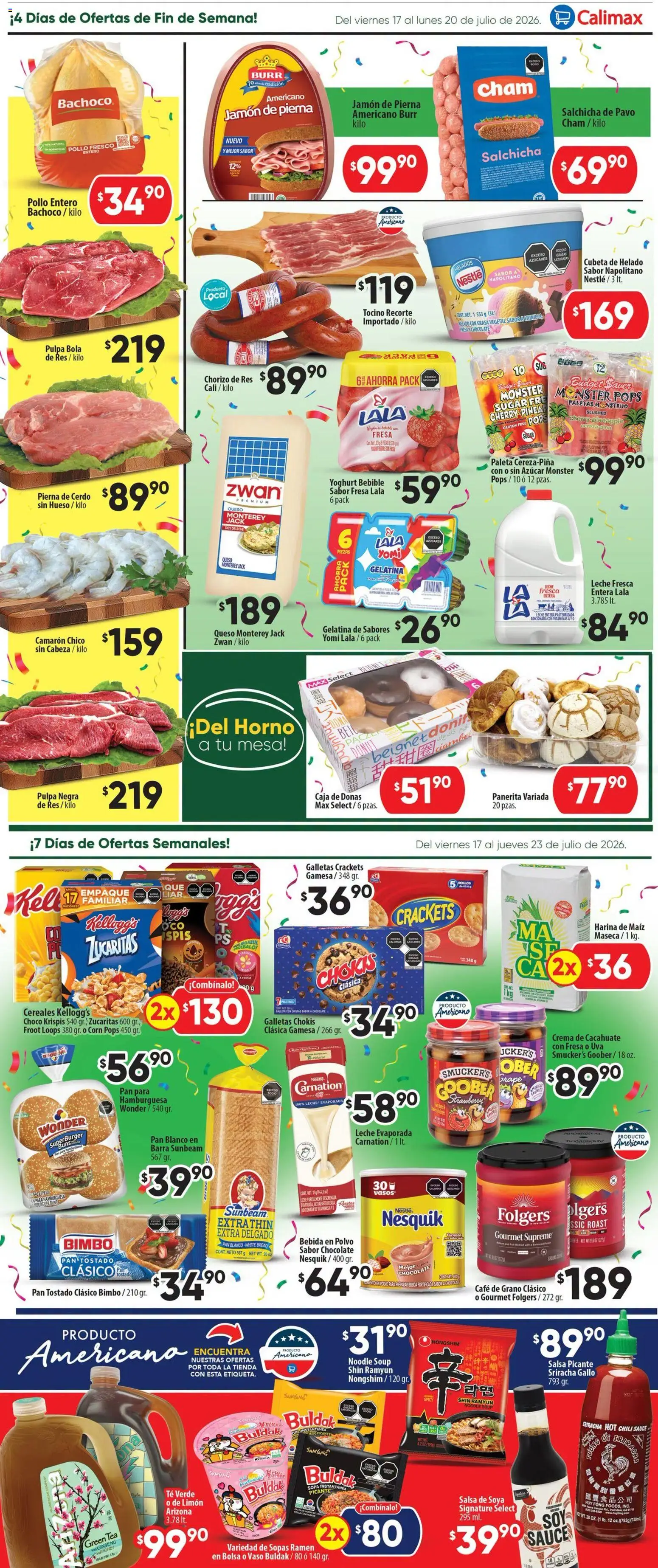 Nuevas ofertas de Calimax válidas en toda la República Mexicana desde el 17/07/2026. ¡Encuentra las mejores ofertas en Calimax folleto Tijuana! | Página: 3 | Productos: Pan, Jamón, Cereales, Caja