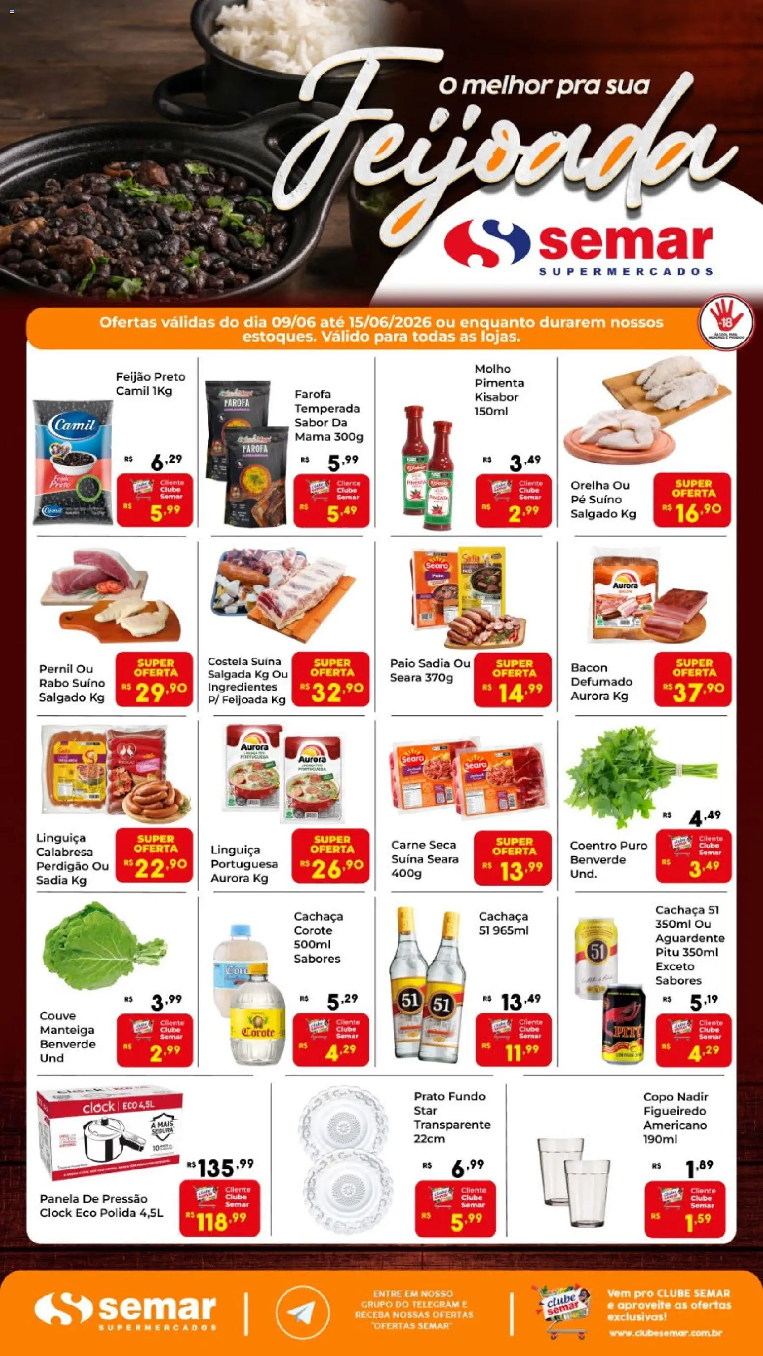 Semar Supermercado Folheto - válido de 09.06.2026 | Página: 1 | Produtos: Cachaça, Linguiça, Cachaça 51, Couve