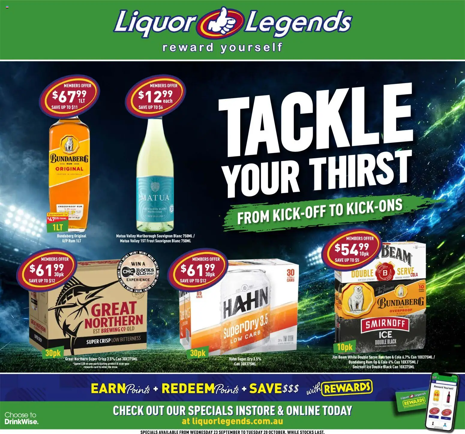 Liquor Legends catalogue - valid from 23/09/2026 | Page: 1 | Products: Jim Beam, Bourbon, Rum, Ice