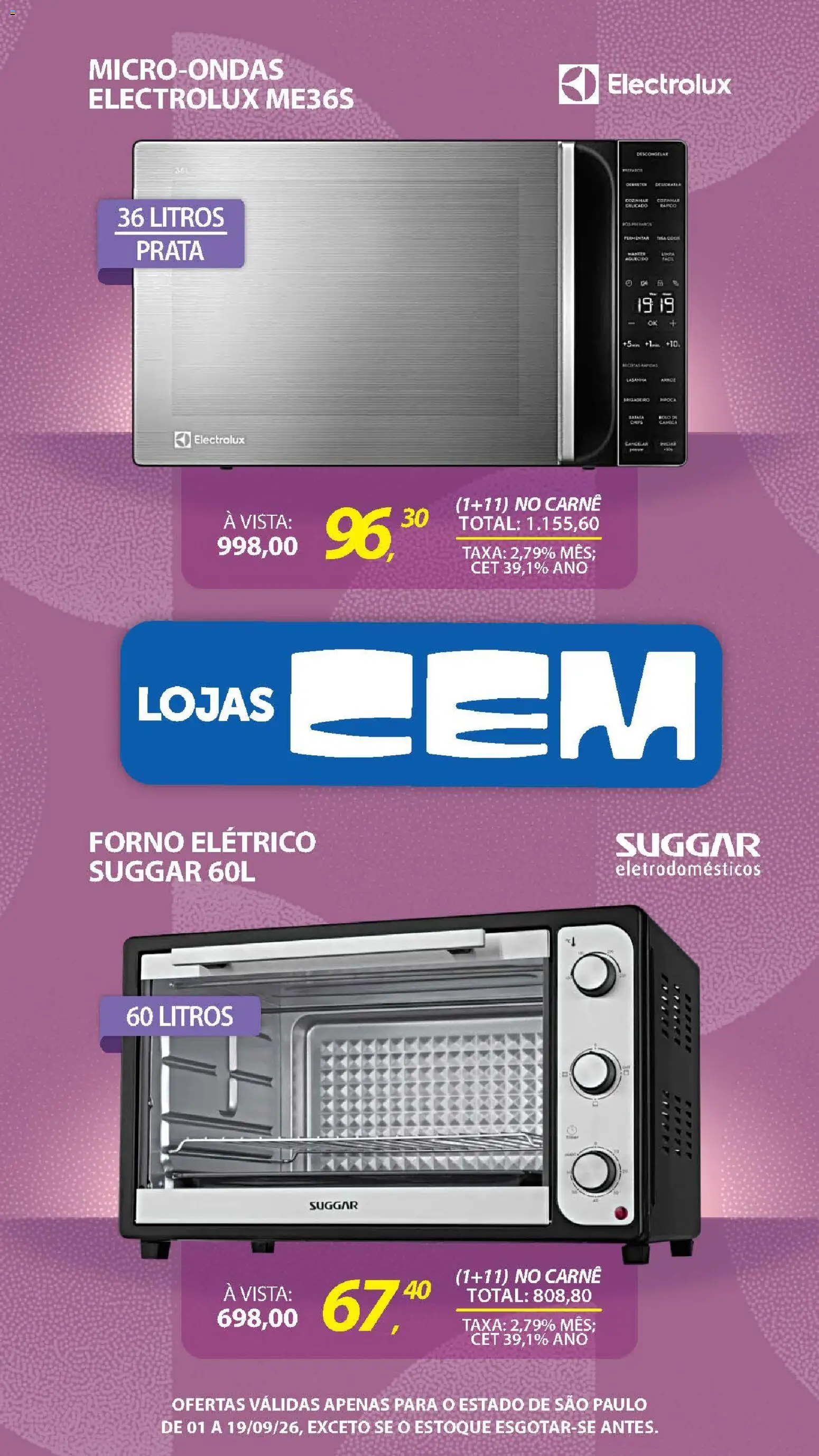 Lojas Cem Folheto - válido de 01/09/2026 | Página: 59 | Produtos: Forno, Microondas, Eletrodomésticos, Pipoca