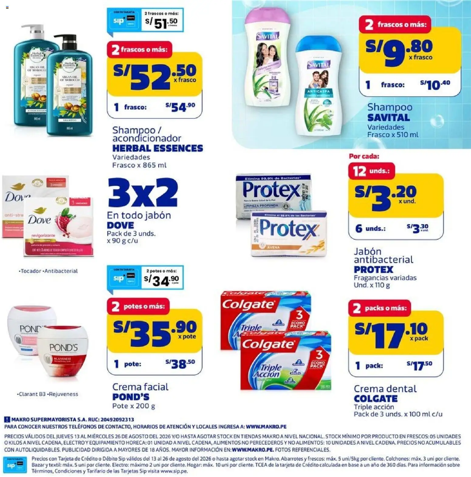 Catálogo Makro válido desde 13/08/2026 | Página: 5 | Productos: Shampoo, Acondicionador, Jabón, Avena