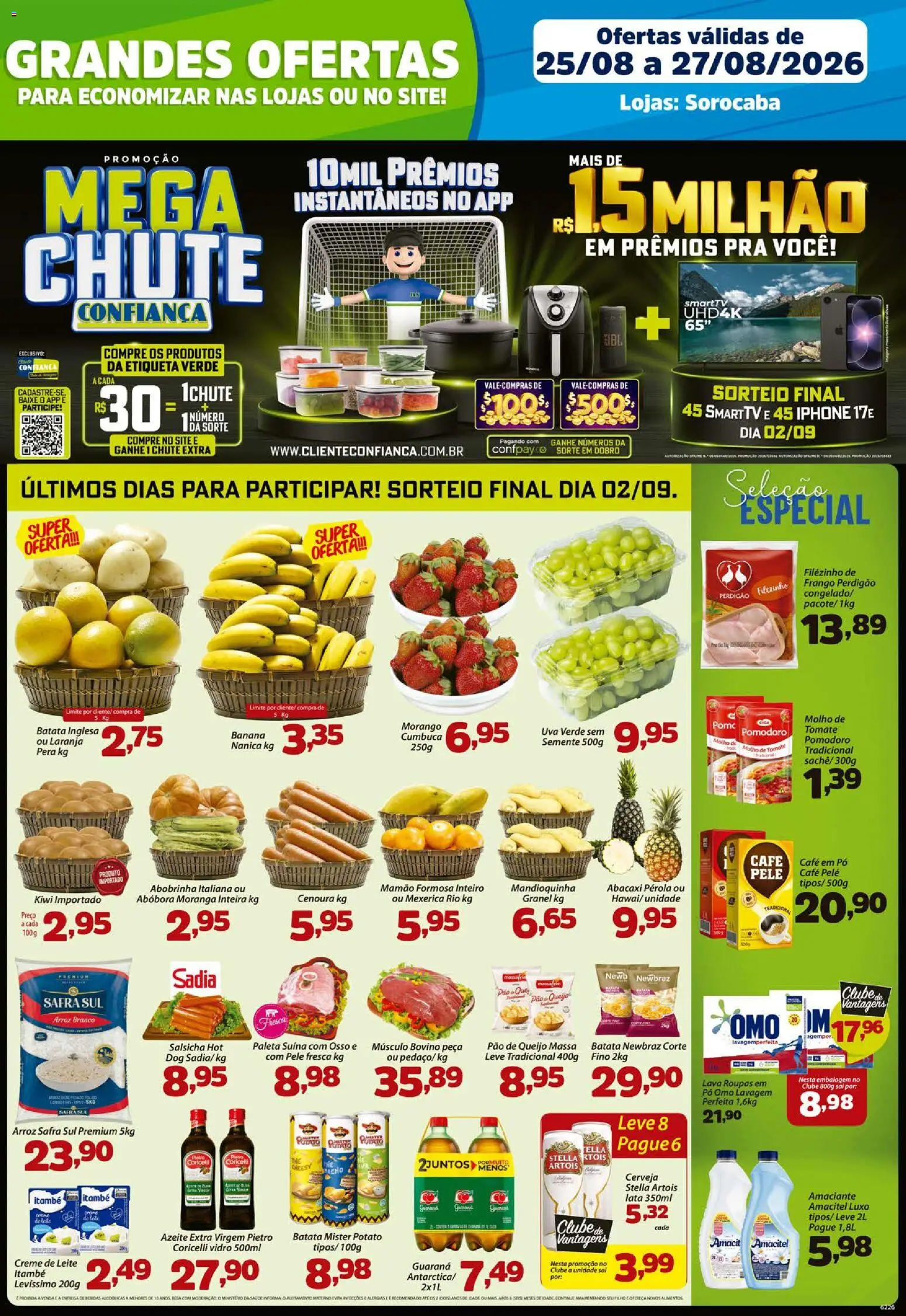 Confiança Folheto - válido de 25/08/2026 | Página: 1 | Produtos: Uva, Queijo, Café, Arroz