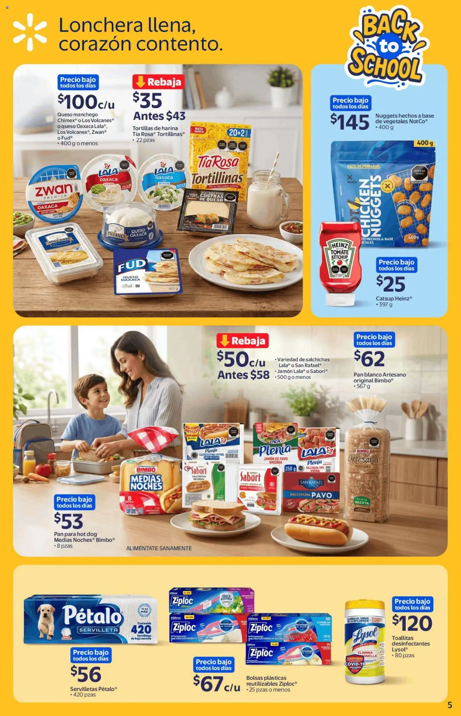 Nuevas ofertas de Walmart válidas en toda la República Mexicana desde el 13/08/2026. ¡Encuentra las mejores ofertas en Walmart folleto Back to School! | Página: 5 | Productos: Salchicha, Queso, Kétchup, Tortillas