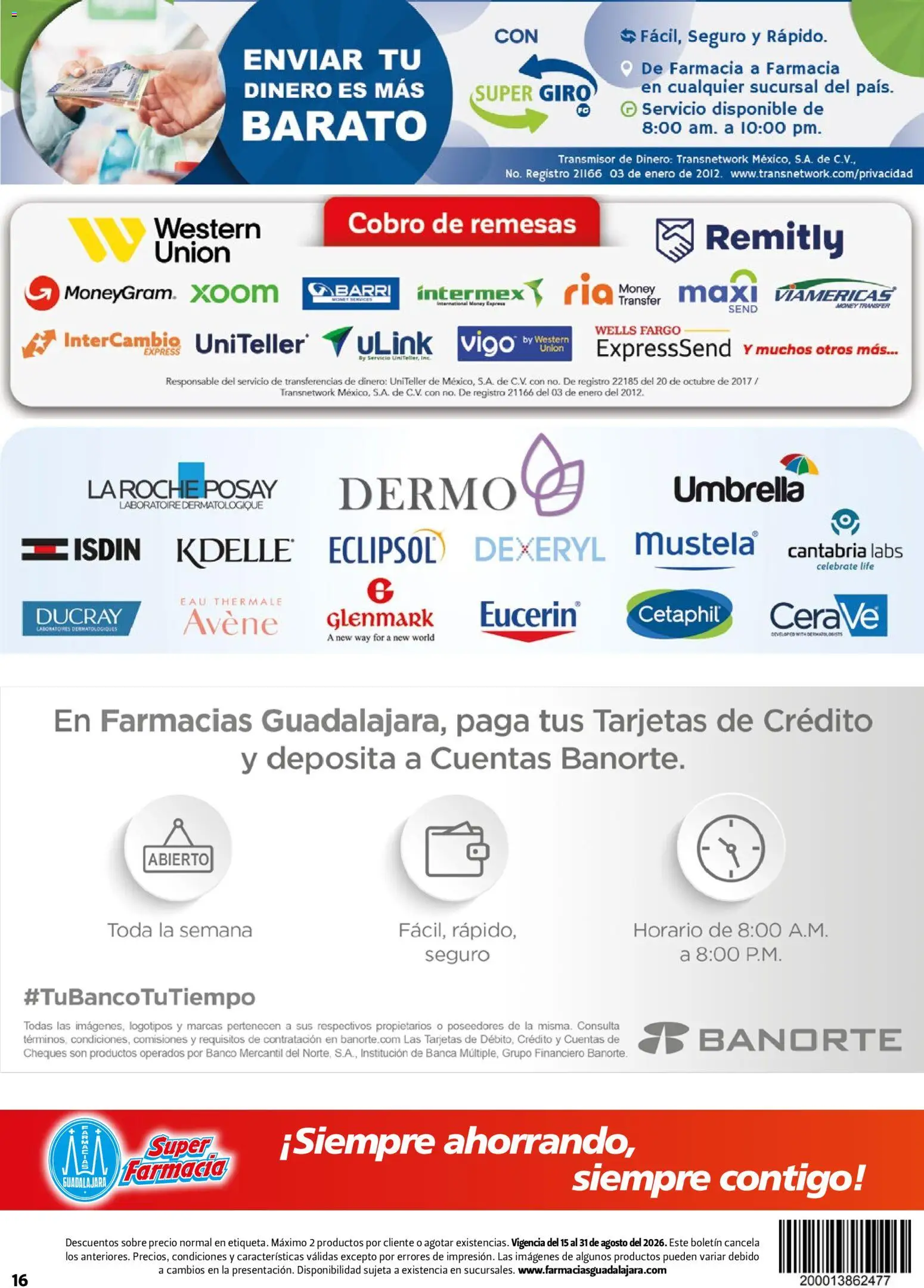 Nuevas ofertas de Farmacia Guadalajara válidas en toda la República Mexicana desde el 15/08/2026. ¡Encuentra las mejores ofertas en Farmacia Guadalajara catálogo! | Página: 16 | Productos: Banco, Sobre