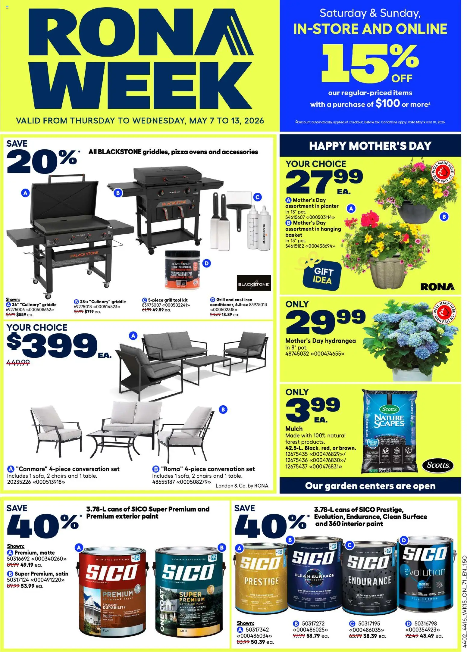 Rona flyer valid from 07.05.2026 | Page: 1 | Products: Grill, Iron, Basket, Pizza