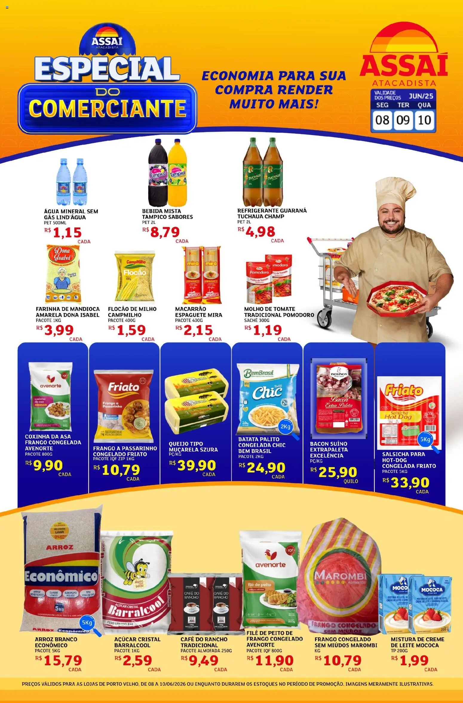 Assaí Atacadista Folheto - válido de 08.06.2026 | Página: 1 | Produtos: Mandioca, Guaraná, Arroz, Açúcar
