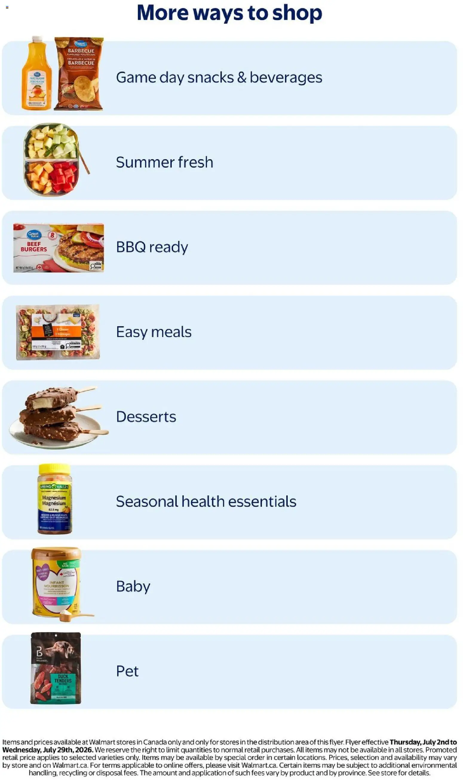 Walmart flyer valid from Jul 2, 2026 | Page: 10 | Products: Beef, Chips, Game, Cheese