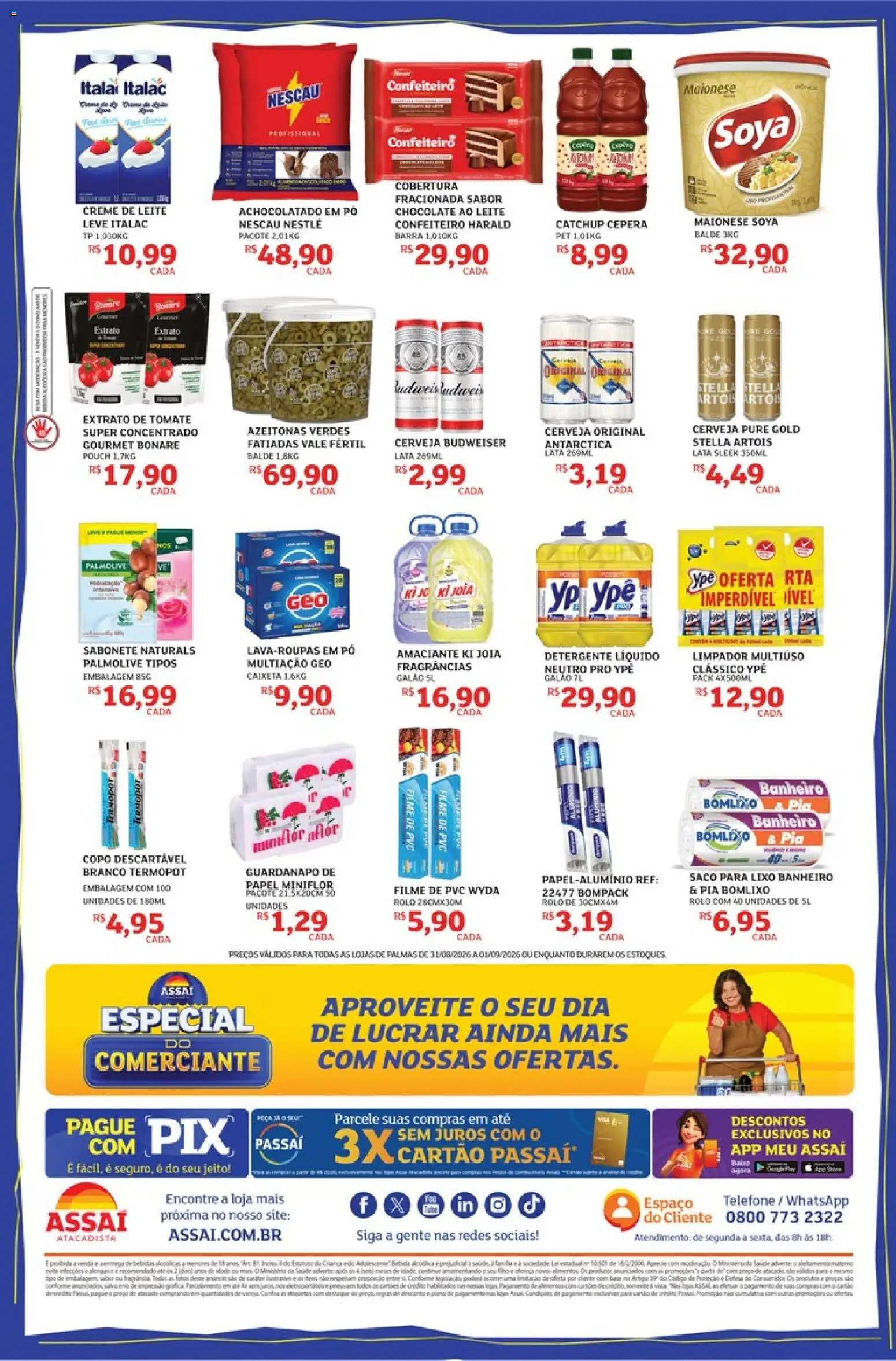 Assaí Atacadista Folheto - válido de 31/08/2026 | Página: 2 | Produtos: Detergente, Cerveja, Creme de leite, Extrato de tomate