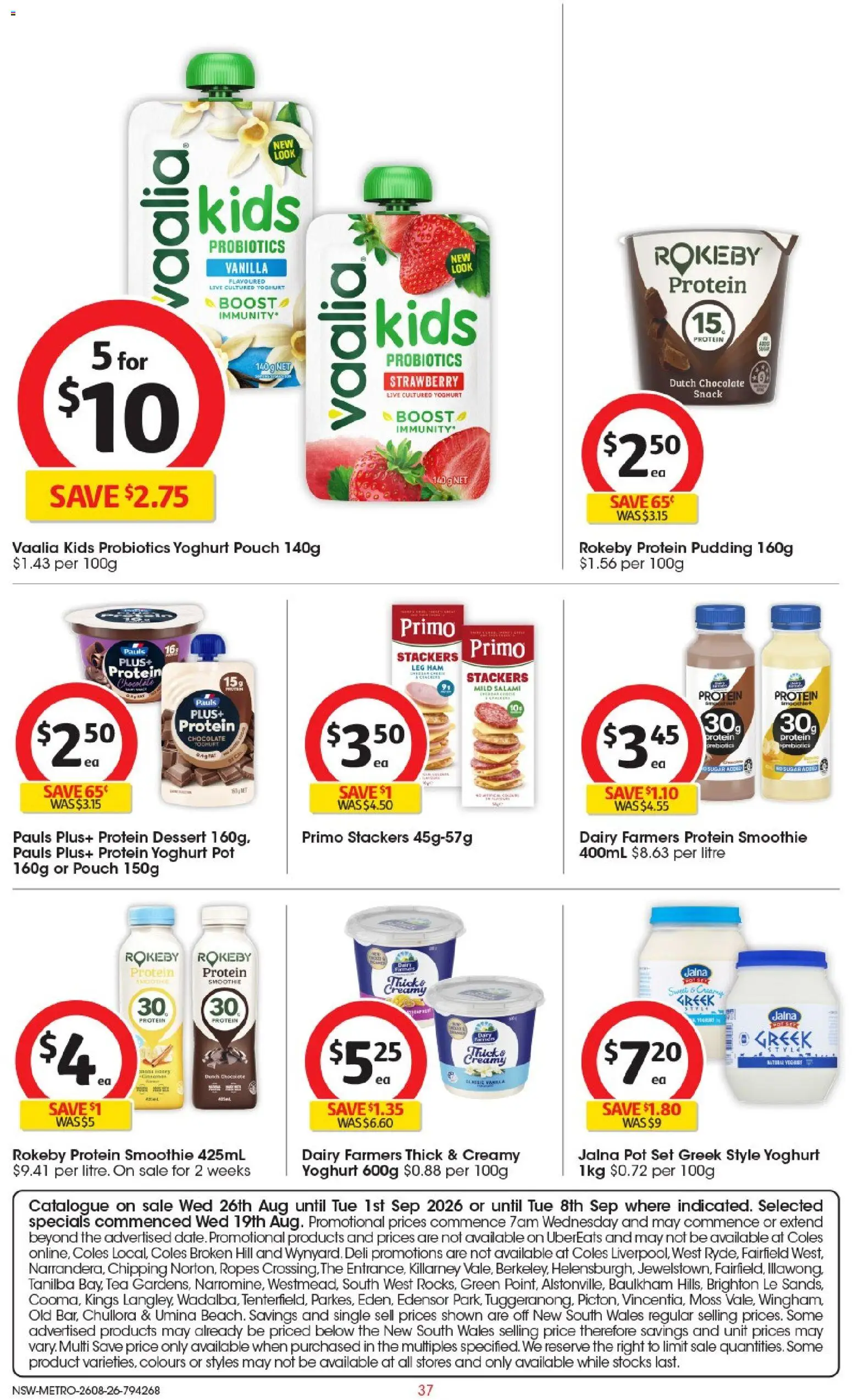 Coles catalogue - valid from 26/08/2026 | Page: 37 | Products: Yogurt, Protein, Protein dessert, Probiotics