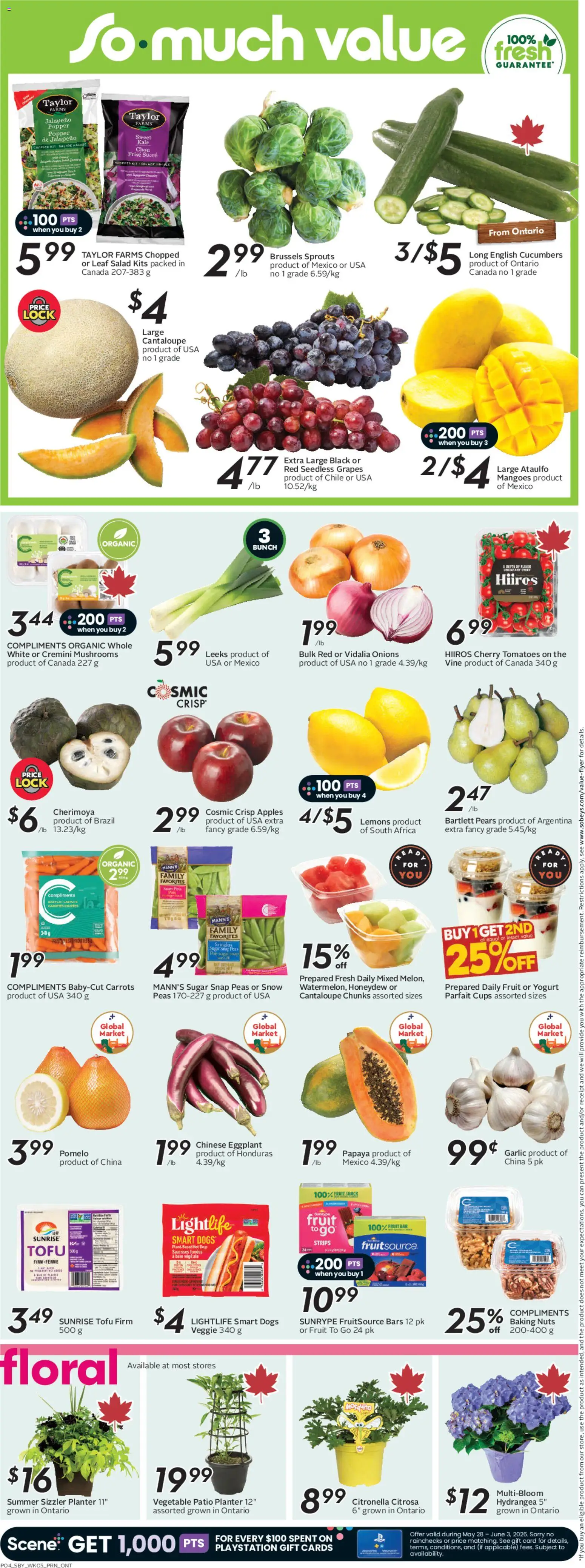 Sobeys flyer valid from 28.05.2026 | Page: 7 | Products: Nuts, Cucumbers, Playstation, Apples