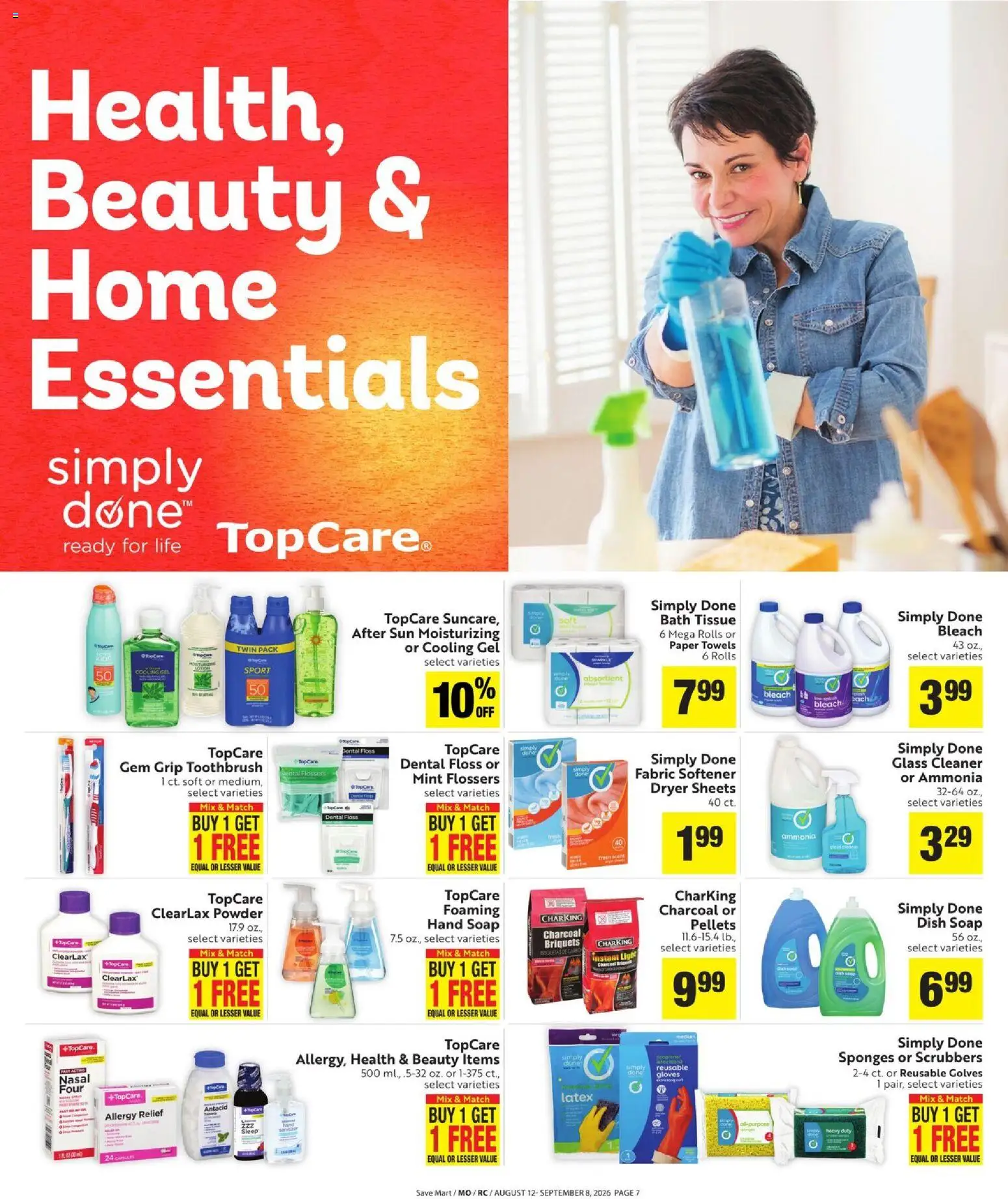 Save Mart Online Savings Guide - valid from 08/12/2026 | Page: 7 | Products: Fabric softener, Dental Floss, Sponges, Dryer