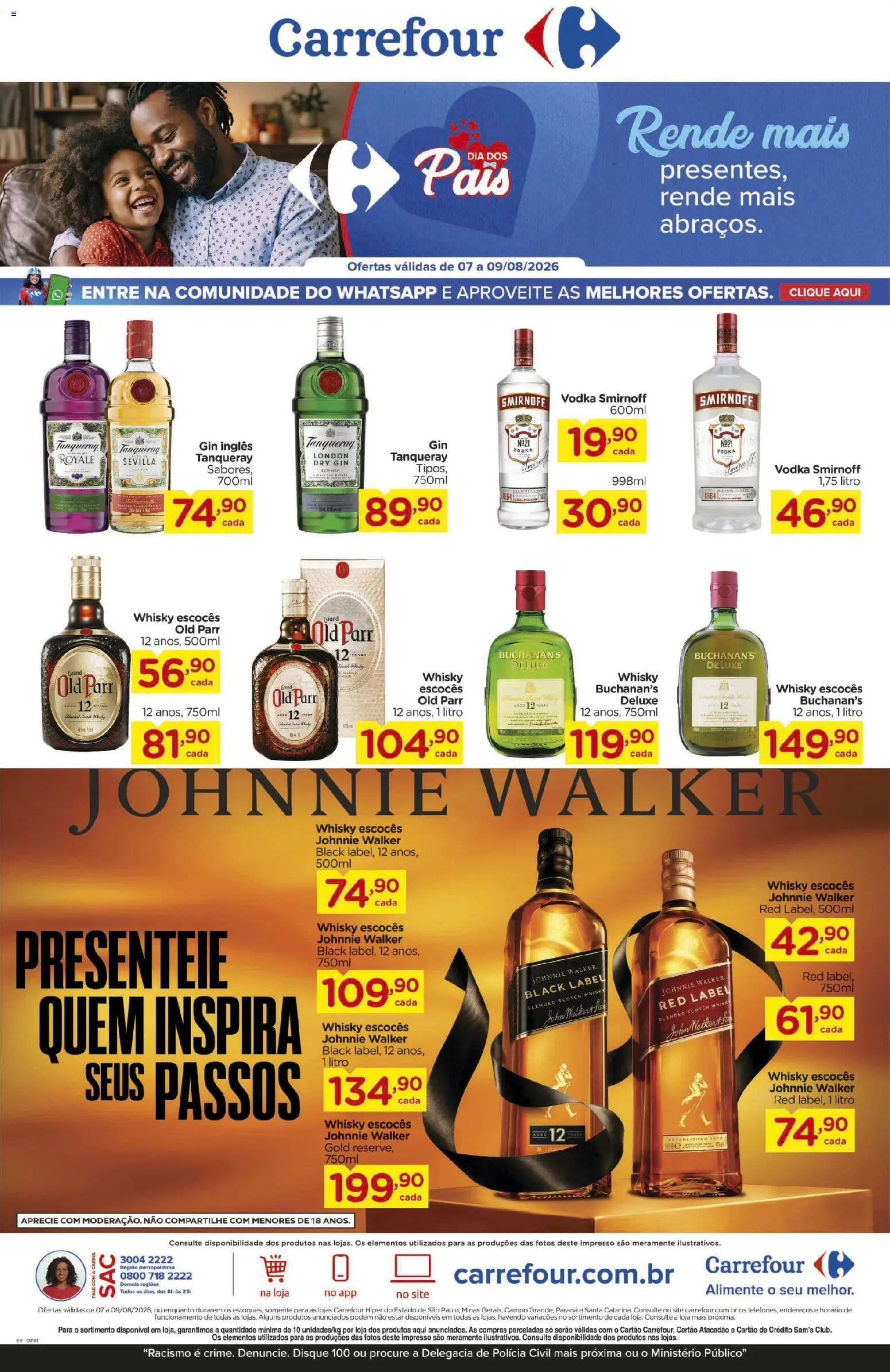 Carrefour Folheto - válido de 07/08/2026 | Página: 1 | Produtos: Whisky, Gin, Vodka
