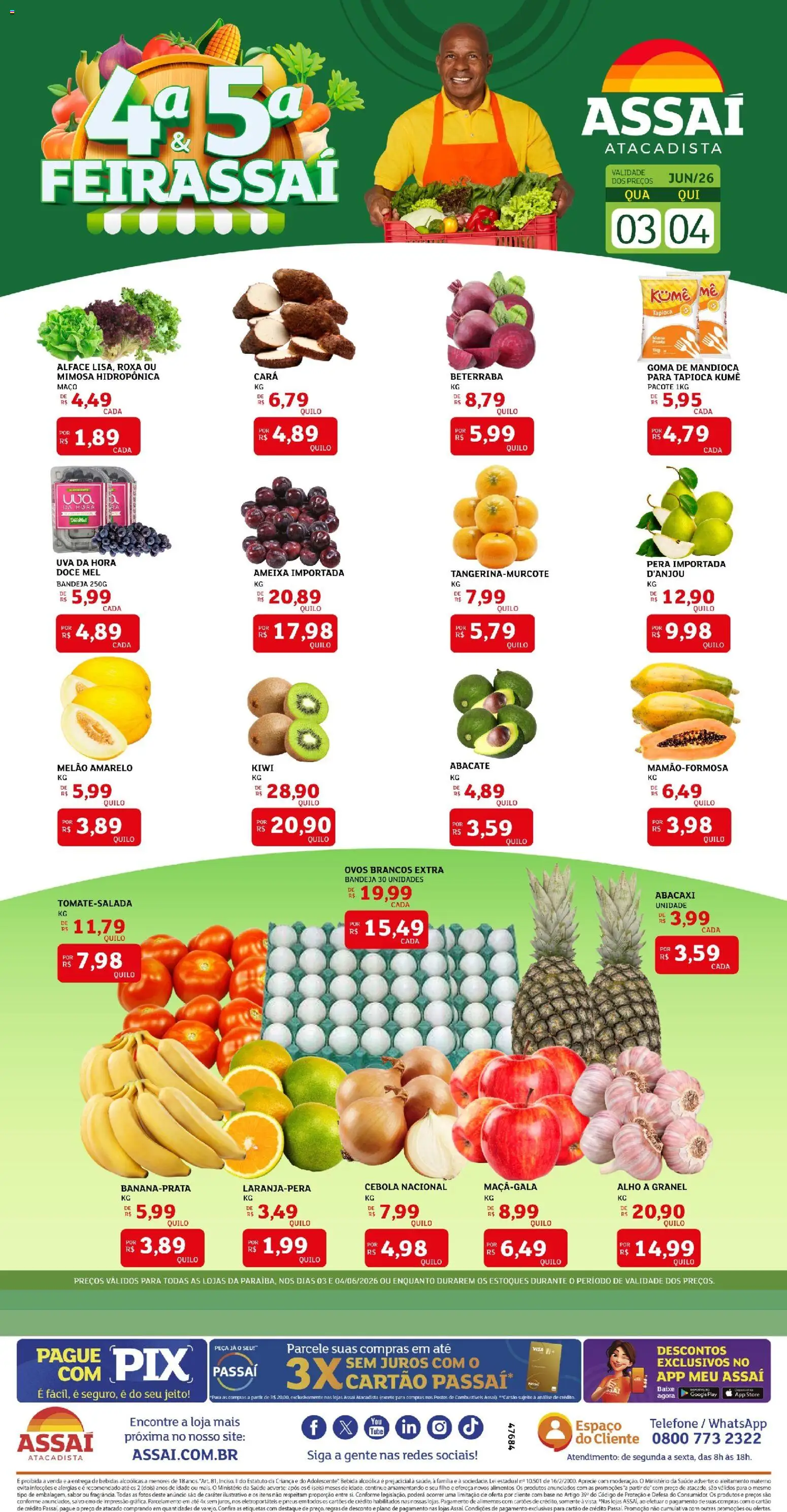Assaí Atacadista Folheto - válido de 03.06.2026 | Página: 1 | Produtos: Melão, Beterraba, Cebola, Ameixa