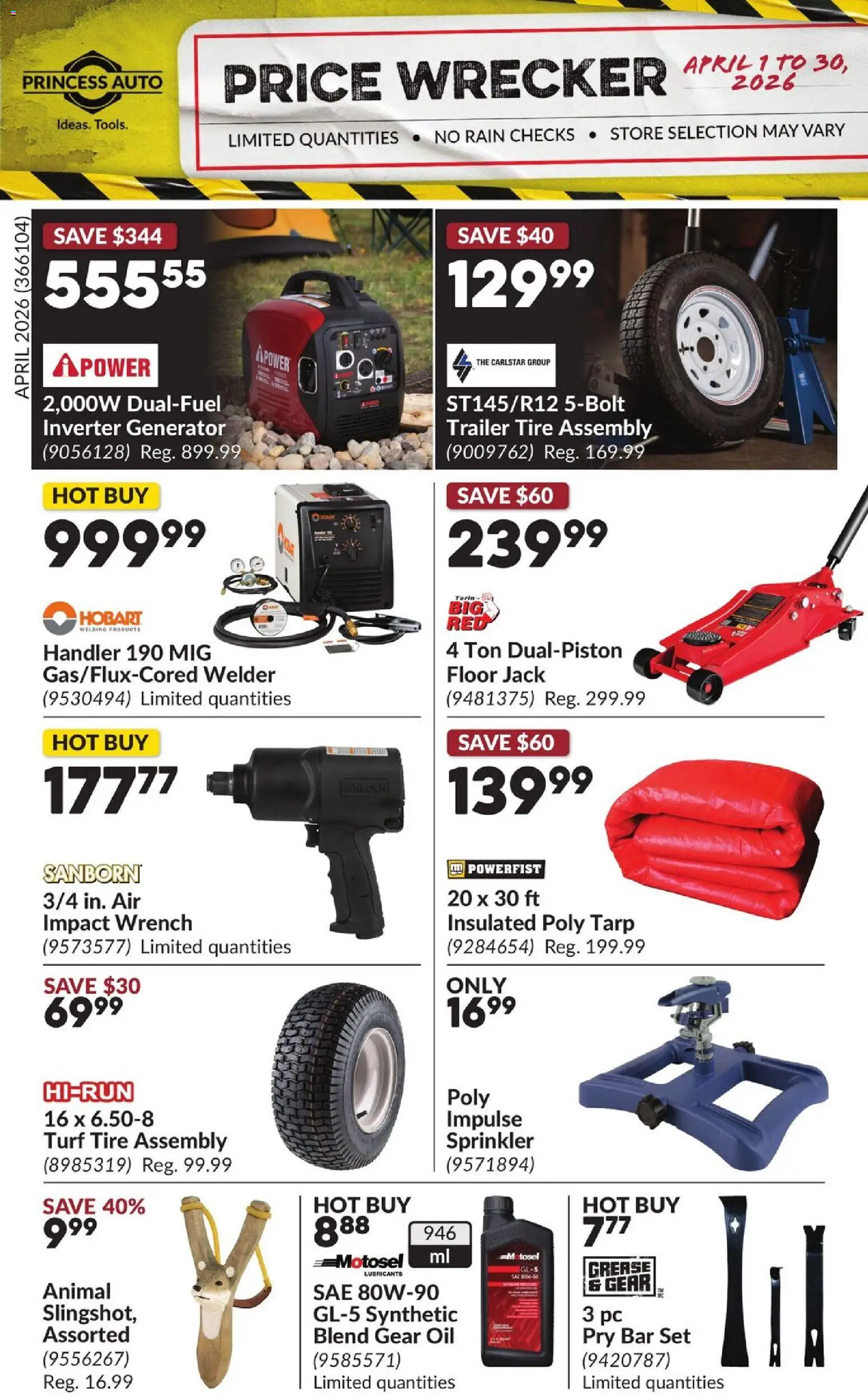 Princess Auto flyer valid from 01.04.2026 | Page: 1 | Products: PC, Oil