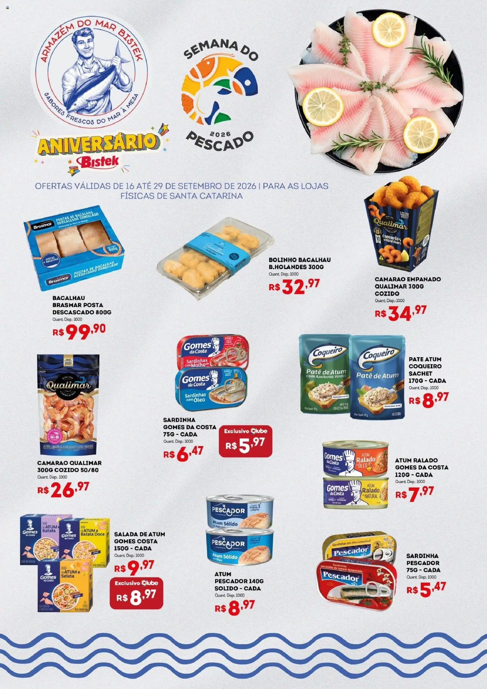 Bistek Supermercados Folheto - válido de 16/09/2026 | Página: 3 | Produtos: Bacalhau, Mesa, Sardinhas, Gomes da costa
