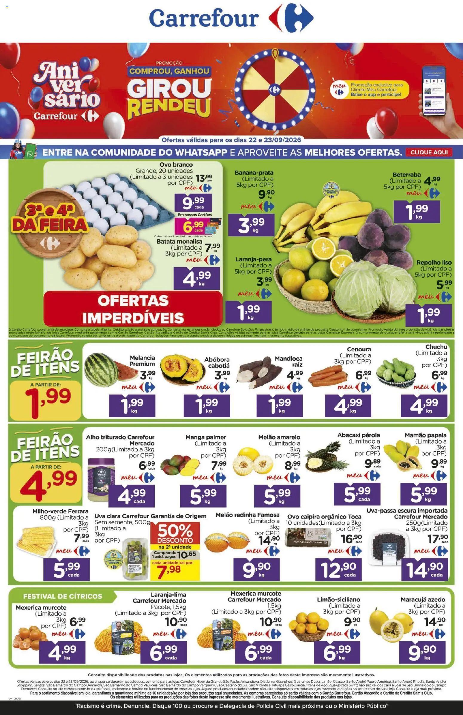 Carrefour Folheto - válido de 22/09/2026 | Página: 1 | Produtos: Melão amarelo, Melão, Uva, Cenoura