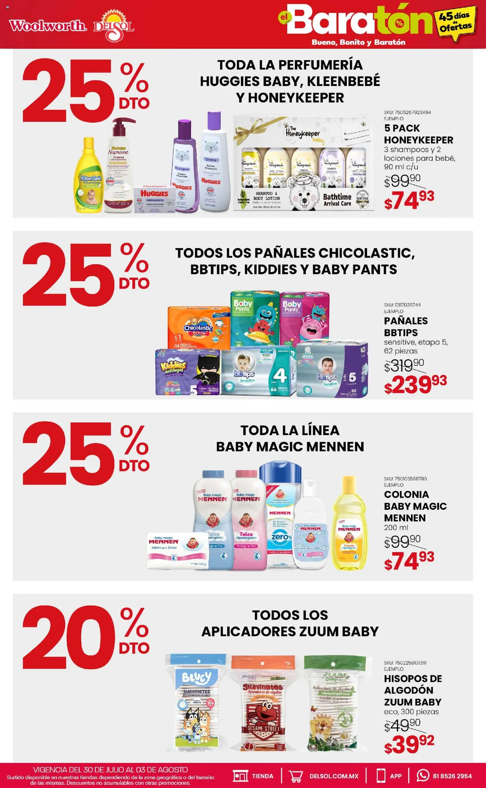 Nuevas ofertas de Del Sol y Woolworth válidas en toda la República Mexicana desde el 30/07/2026. ¡Encuentra las mejores ofertas en Del Sol y Woolworth catálogo Bueno, Bonito y Baratón! | Página: 17 | Productos: Crema, Pañales, Algodón, Body