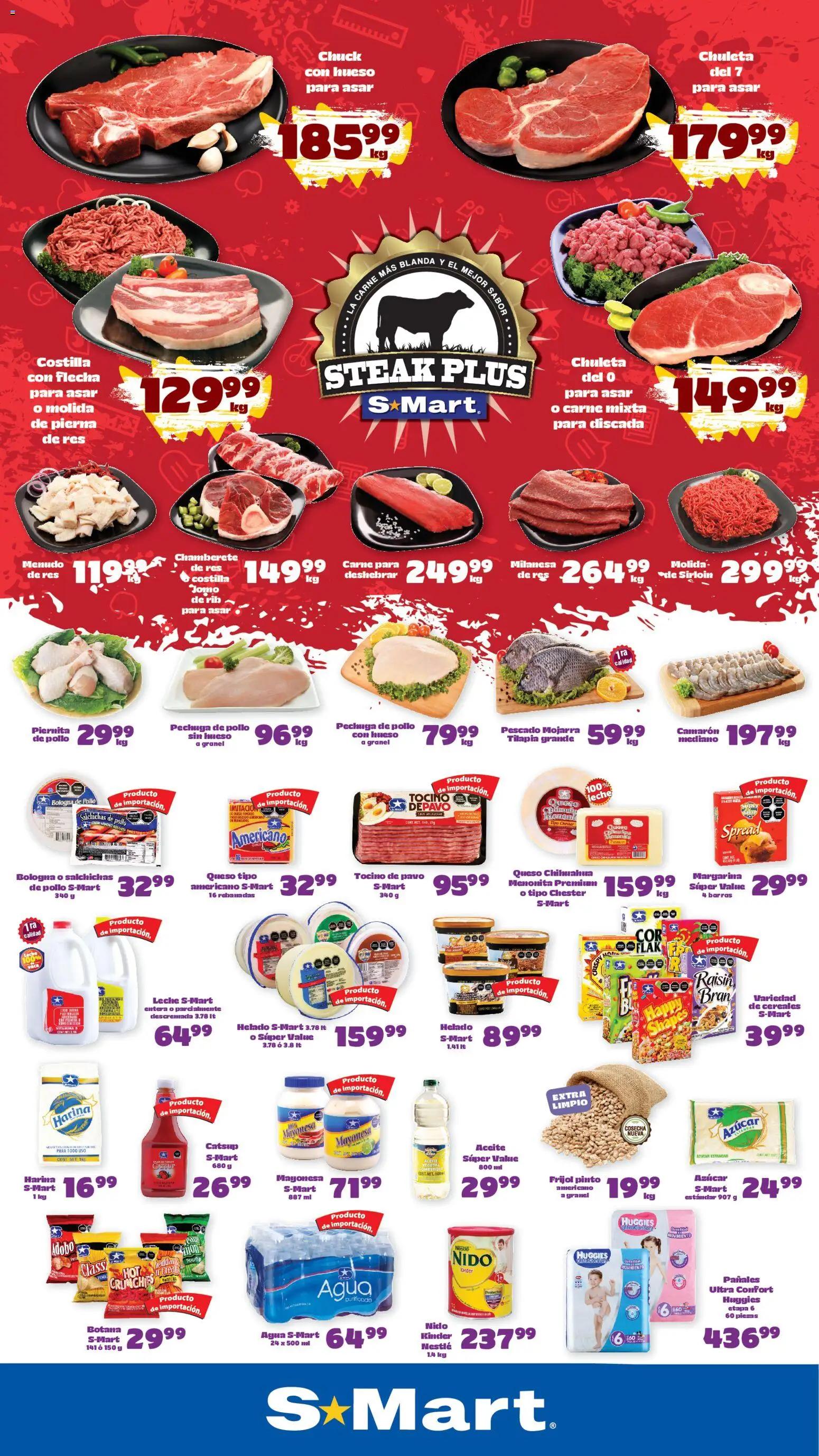 Nuevas ofertas de S-Mart válidas en toda la República Mexicana desde el 07/08/2026. ¡Encuentra las mejores ofertas en S-Mart folleto! | Página: 1 | Productos: Tocino, Leche, Pavo, Pañales