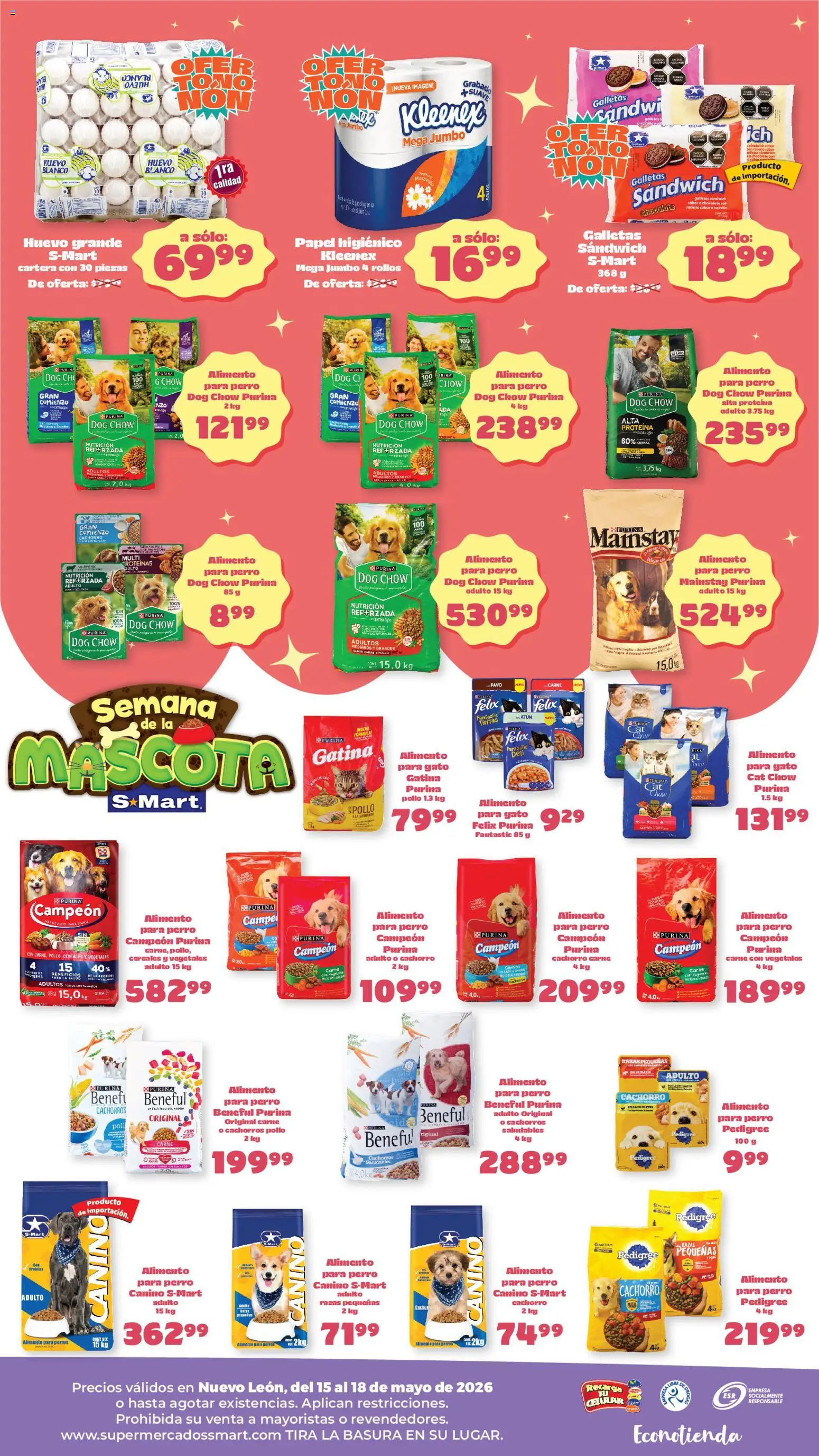 Nuevas ofertas de S-Mart válidas en toda la República Mexicana desde el 15.05.2026. ¡Encuentra las mejores ofertas en S-Mart folleto Ofertas de feria Monterrey! | Página: 2 | Productos: Pollo, Atún, Huevo, Chocolate