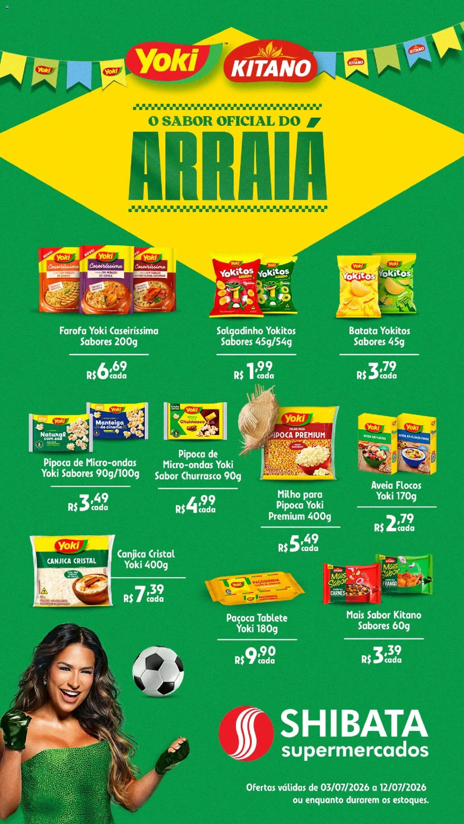 Shibata Folheto - válido de 03/07/2026 | Página: 1 | Produtos: Flocos, Aveia, Paçoca, Pipoca