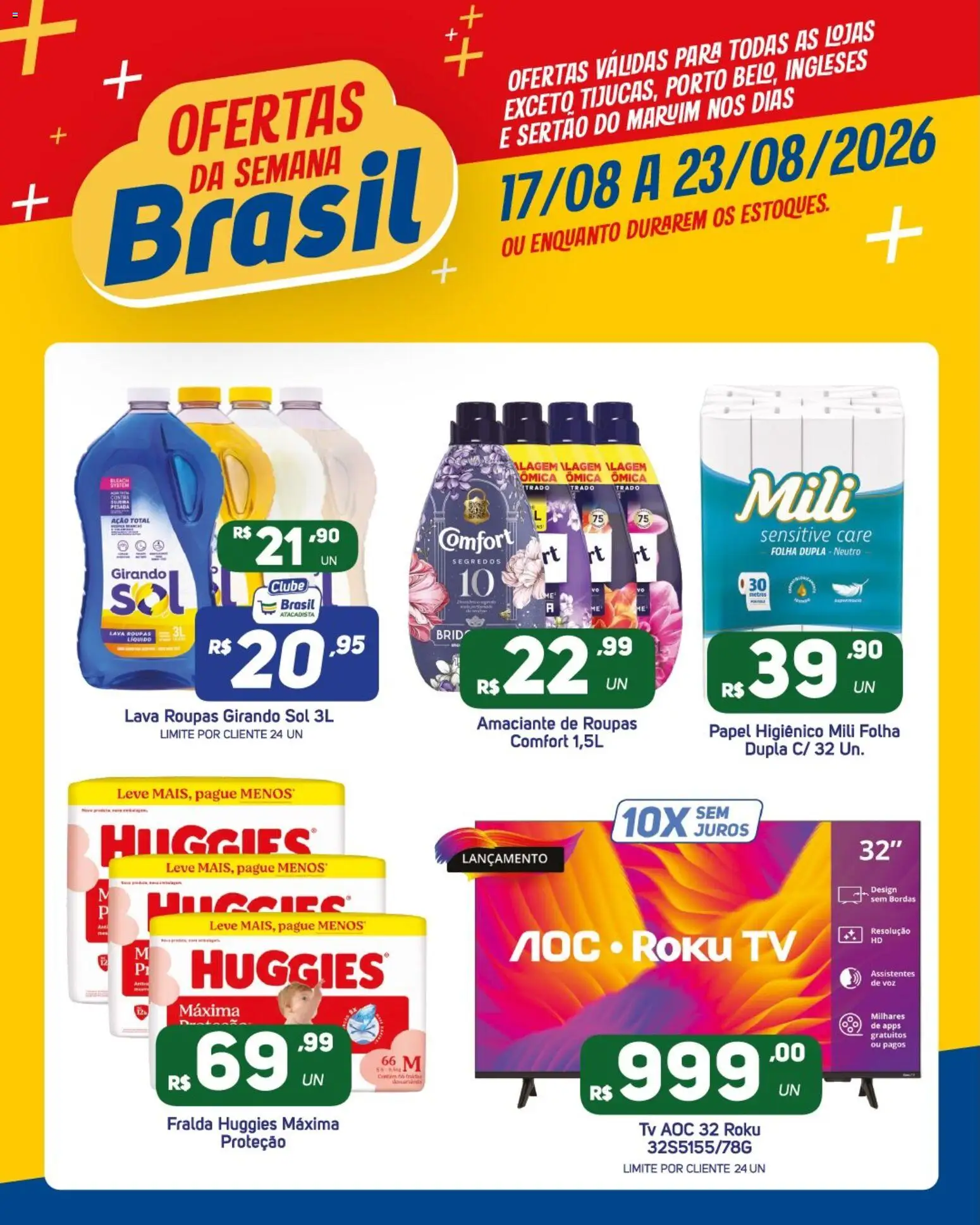 Brasil Atacadista Folheto - válido de 17/08/2026 | Página: 5 | Produtos: Amaciante de roupas, Girando sol, Tv, Papel higiênico