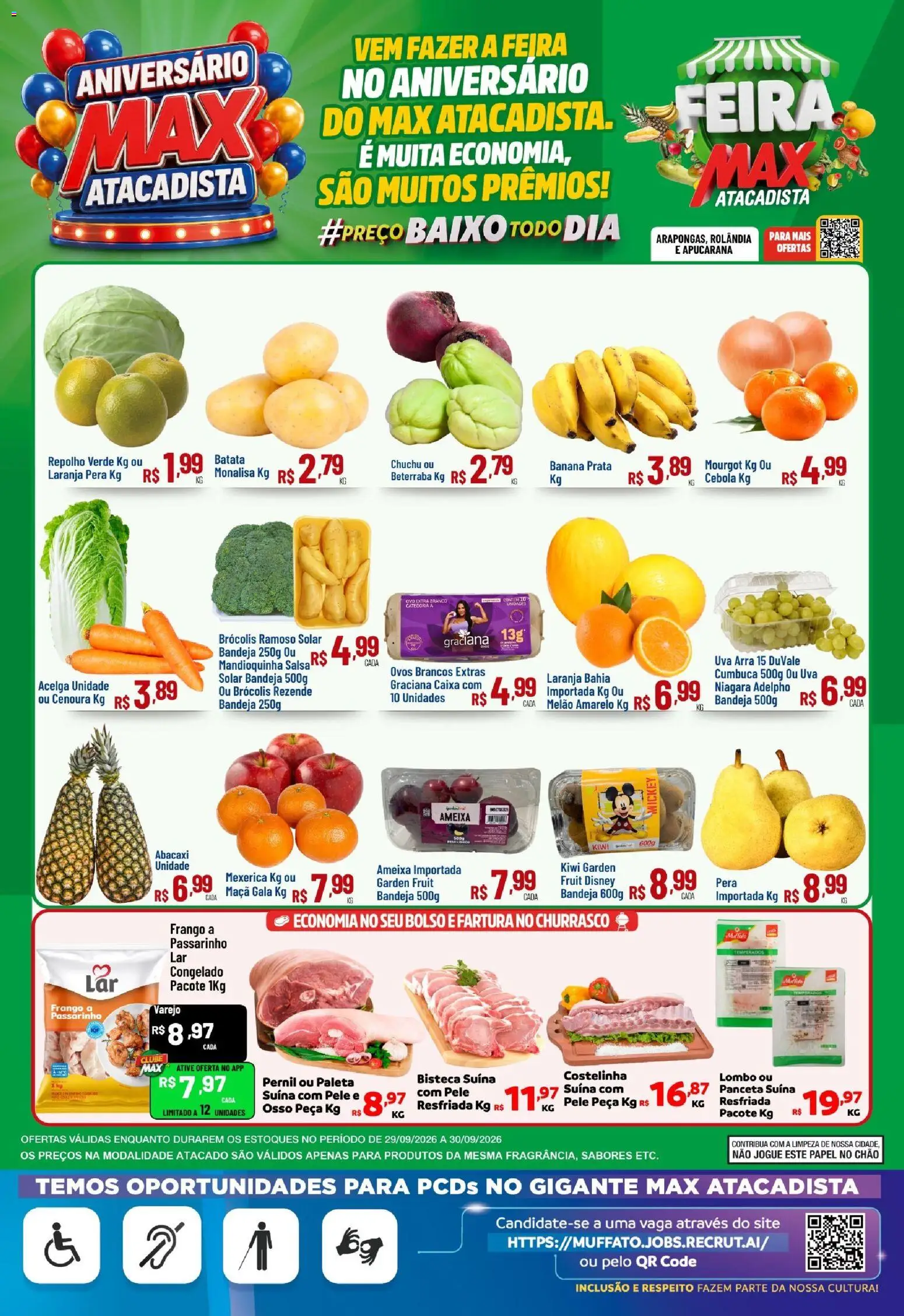 Max Atacadista Folheto - válido de 29/09/2026 | Página: 1 | Produtos: Cebola, Mandioquinha, Pernil, Brócolis