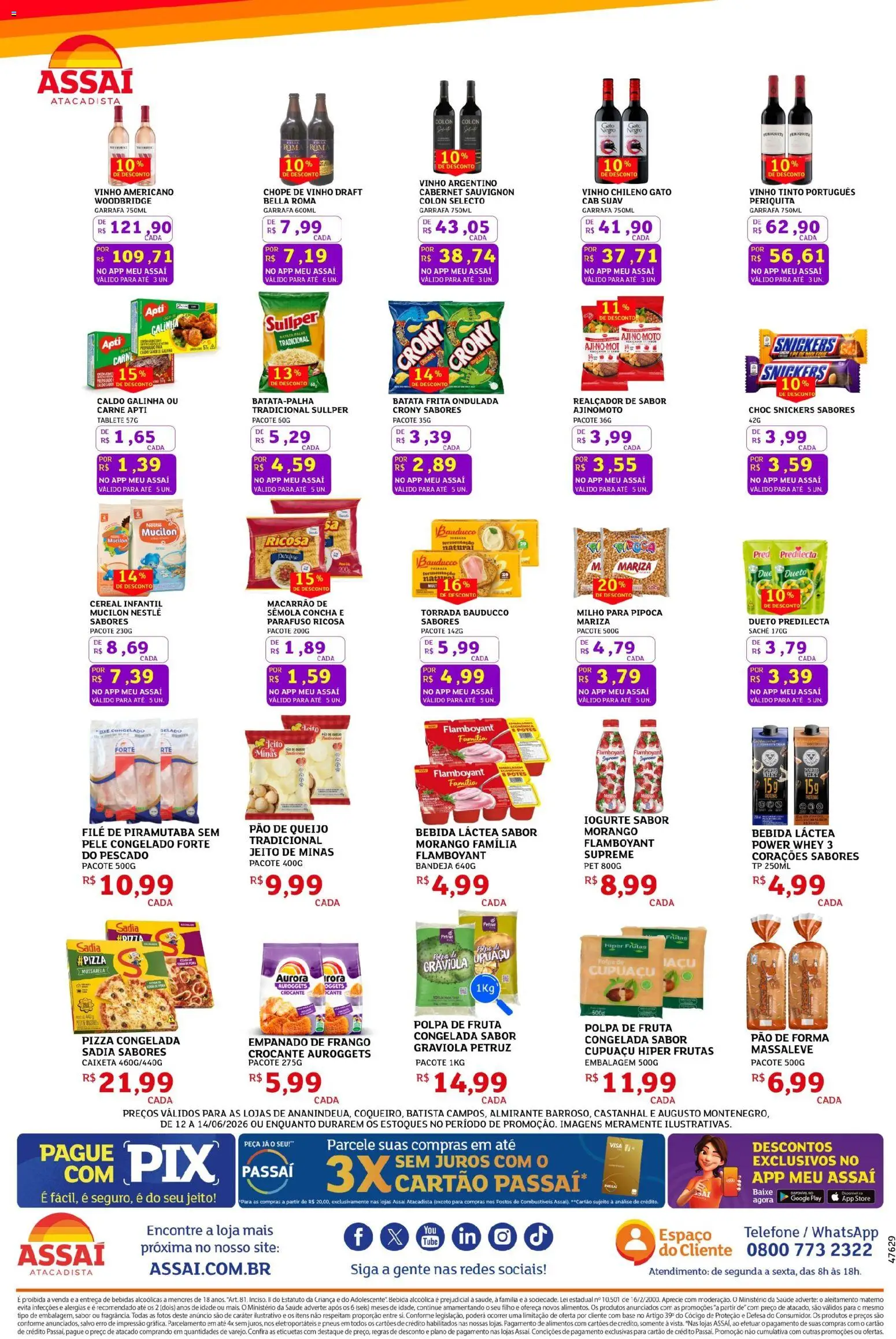 Assaí Atacadista Folheto - válido de 12.06.2026 | Página: 3 | Produtos: Iogurte, Pizza, Batata, Pão de queijo