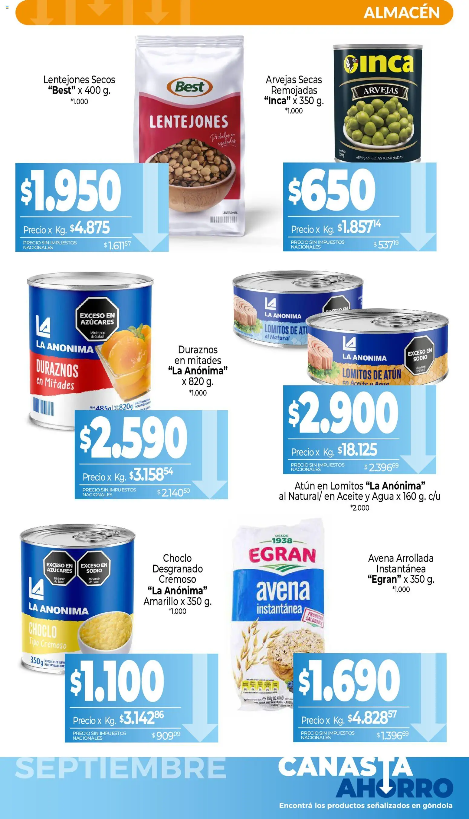 La Anonima - Canasta Ahorro │ válido desde el 01/09/2026 | Página: 3 | Productos: Aceite, Avena, Atún, Canasta