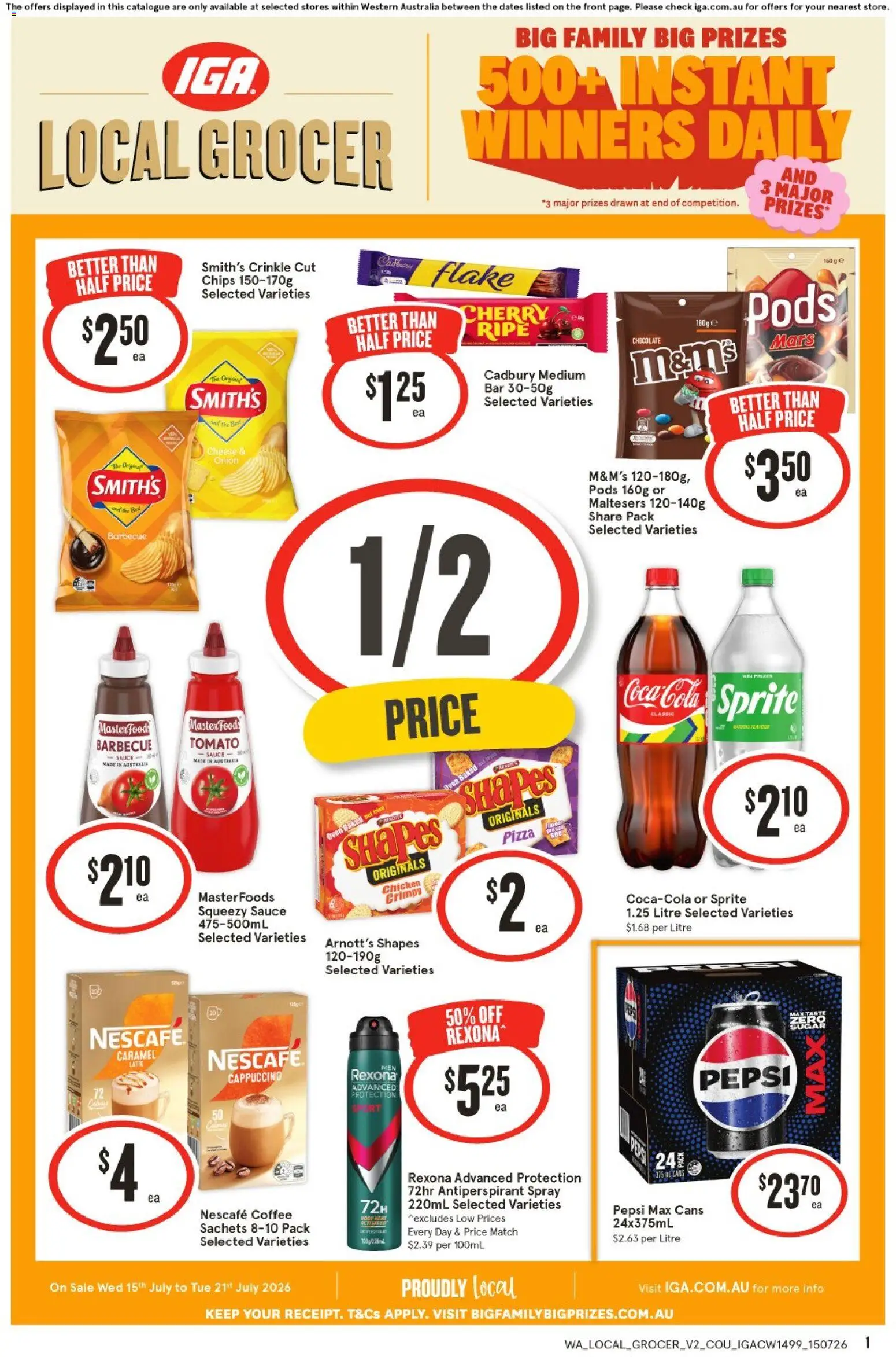 IGA catalogue - valid from 15/07/2026 | Page: 1 | Products: Cheese, Pizza, Pepsi, Pepsi Max