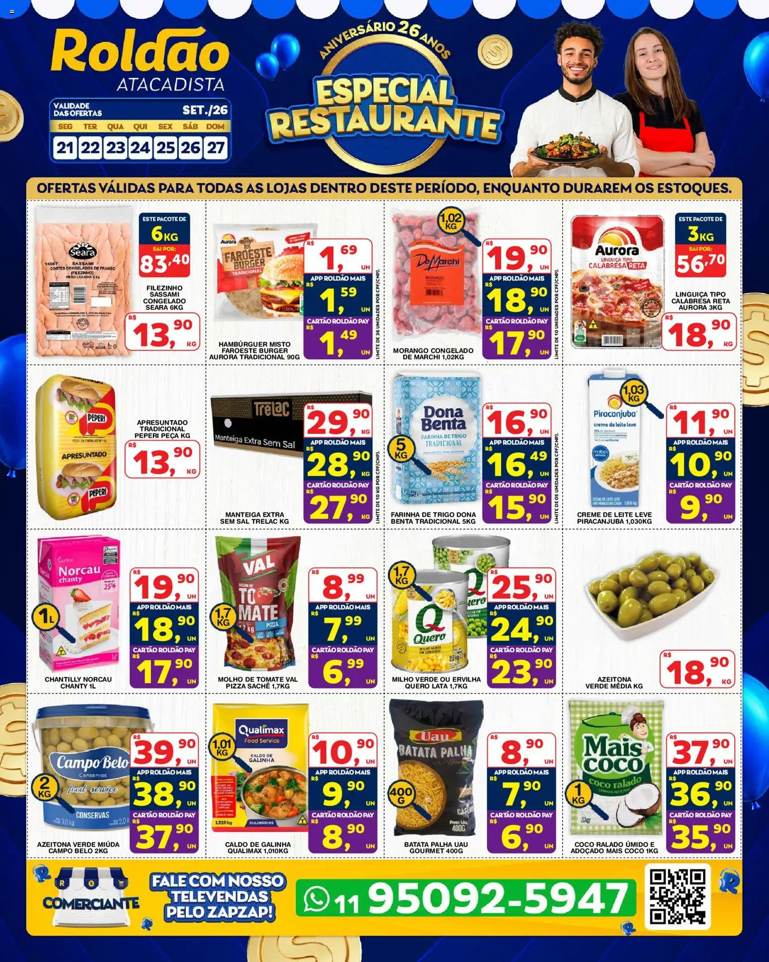 Roldão Folheto - válido de 21/09/2026 | Página: 1 | Produtos: Milho verde, Farinha de trigo, Manteiga, Hambúrguer