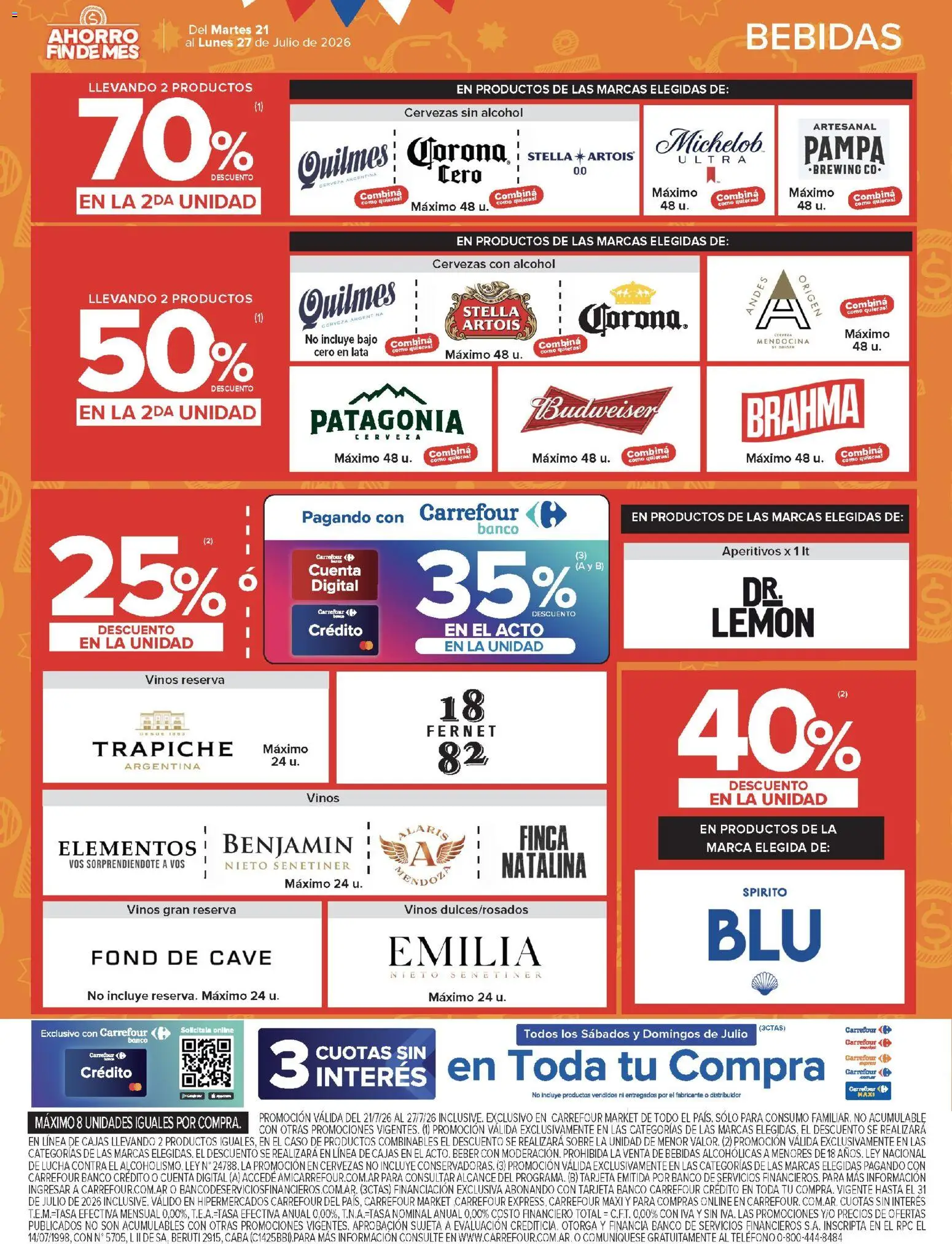 Carrefour ofertas │ válido desde el 21/07/2026 | Página: 46 | Productos: Teléfono, Sobre, Fernet, Cerveza