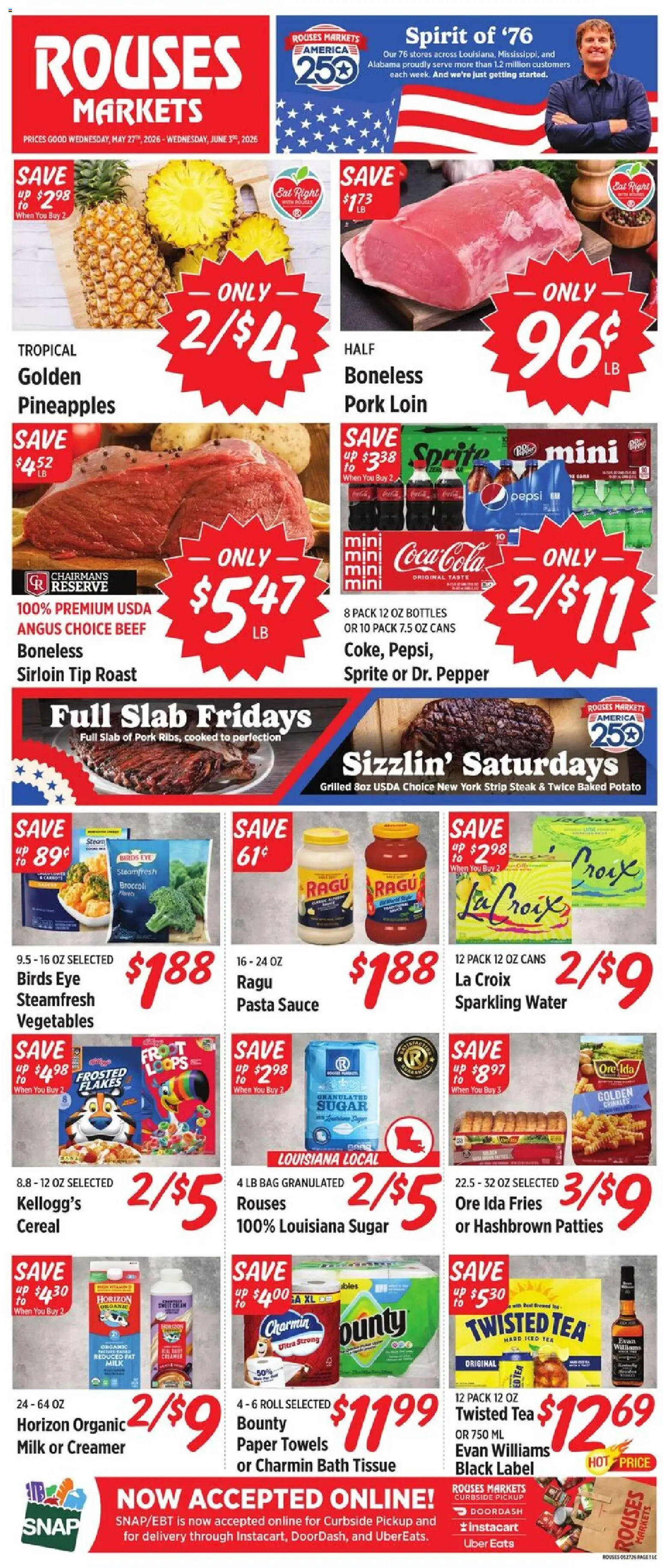 Rouses Weekly Ad - LA - valid from 27.05.2026 | Page: 1 | Products: Tea, Beef, Water, Pepper