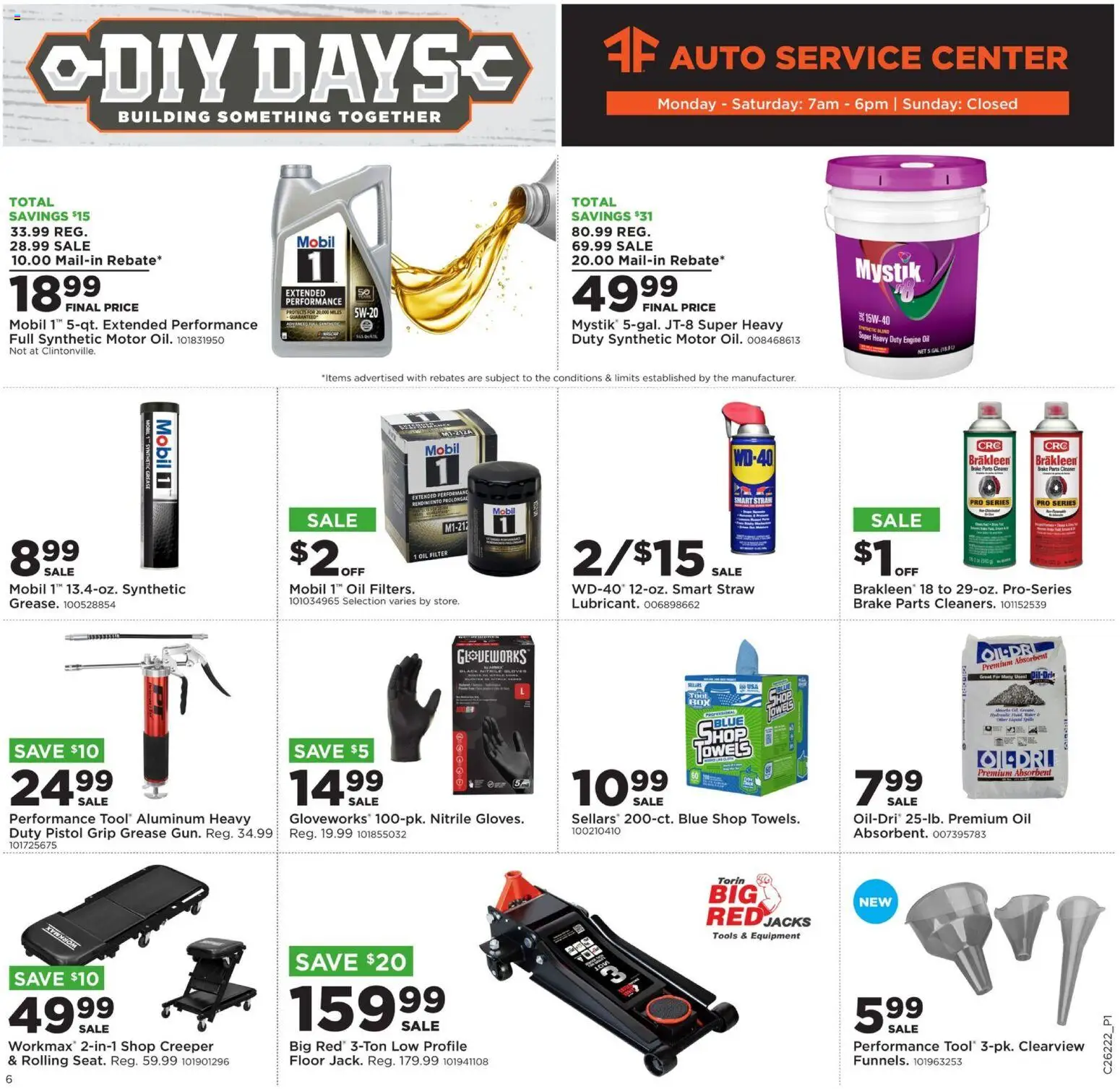 Mills Fleet Farm DIY Days - valid from 26.05.2026 | Page: 6 | Products: Oil, Oil filter, Jacks