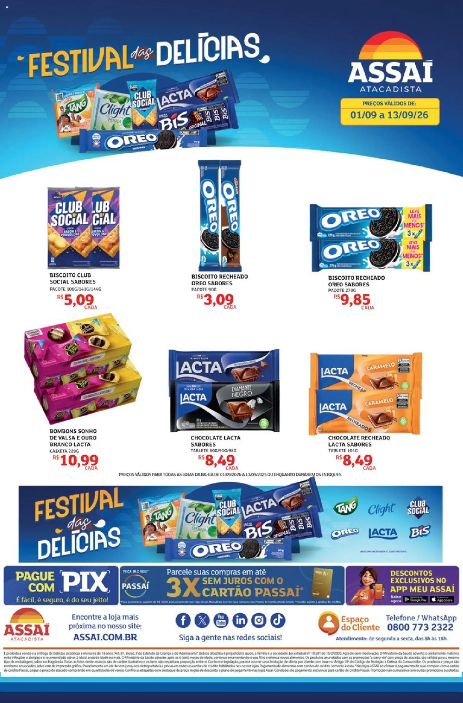 Assaí Atacadista Folheto - válido de 01/09/2026 | Página: 1 | Produtos: Biscoito, Sonho, Telefone, Biscoito recheado