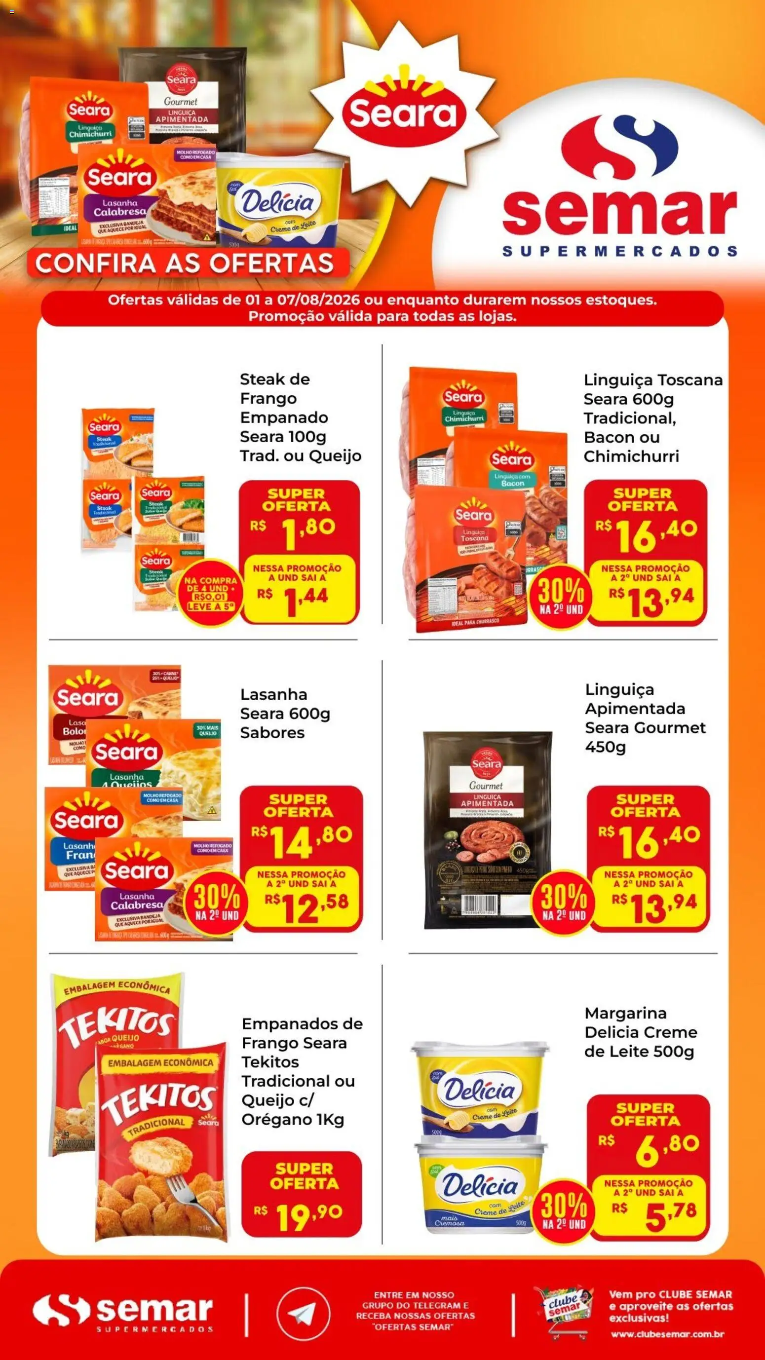 Semar Supermercado Folheto - válido de 01/08/2026 | Página: 1 | Produtos: Creme, Lasanha, Bandeja, Margarina