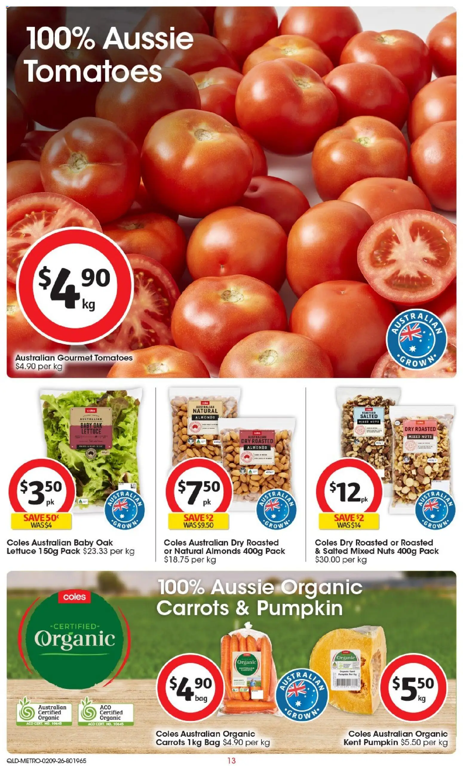 Coles catalogue - valid from 02/09/2026 | Page: 14 | Products: Roasted almonds, Almonds, Lettuce, Pumpkin
