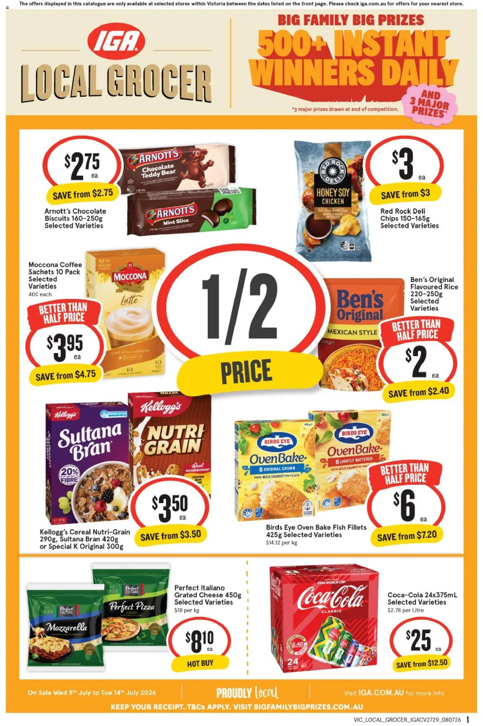 IGA catalogue - valid from 08/07/2026 | Page: 1 | Products: Cheese, Chocolate, Pizza, Cereal