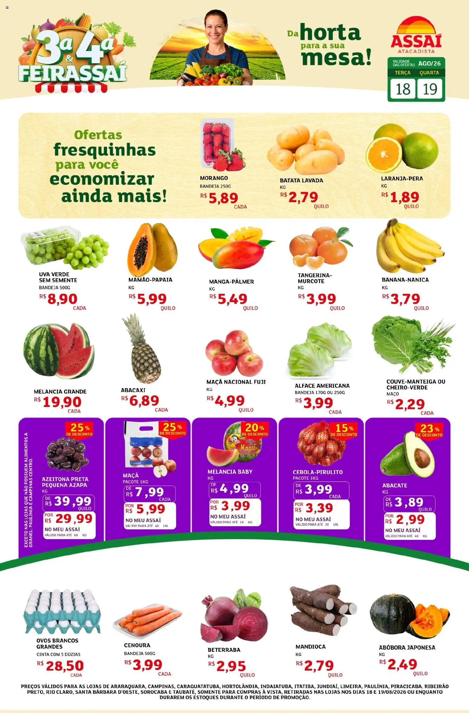 Assaí Atacadista Folheto - válido de 18/08/2026 | Página: 1 | Produtos: Mandioca, Mesa, Alimentos, Abacaxi