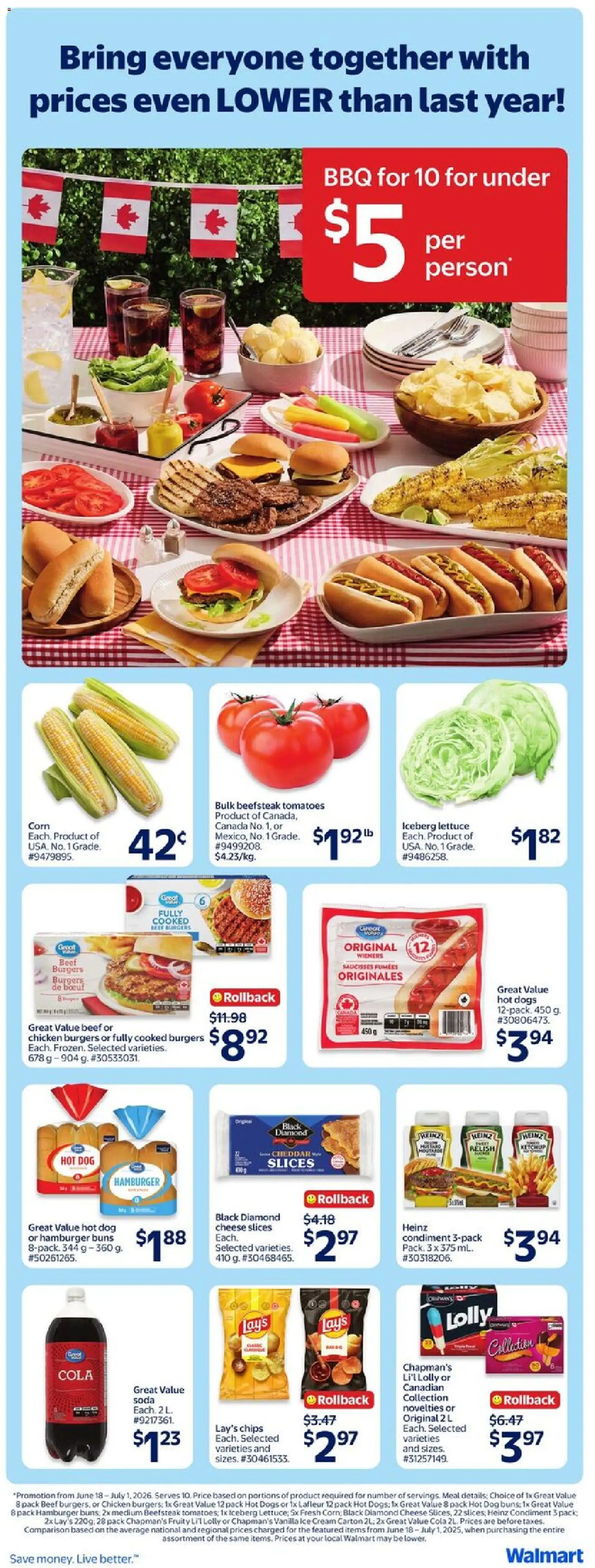 Walmart flyer valid from 18.06.2026 | Page: 2 | Products: Chips, Cheese, Chicken, Tomatoes