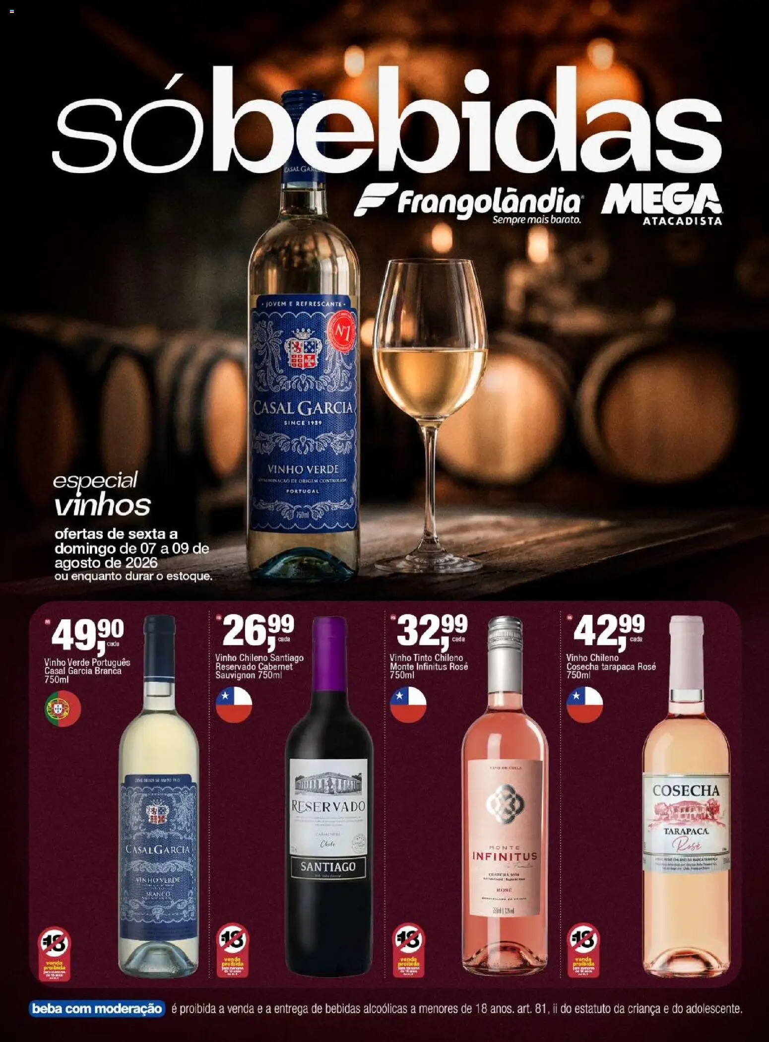 Frangolândia Folheto - válido de 07/08/2026 | Página: 1 | Produtos: Bebidas, Vinho tinto, Vinho