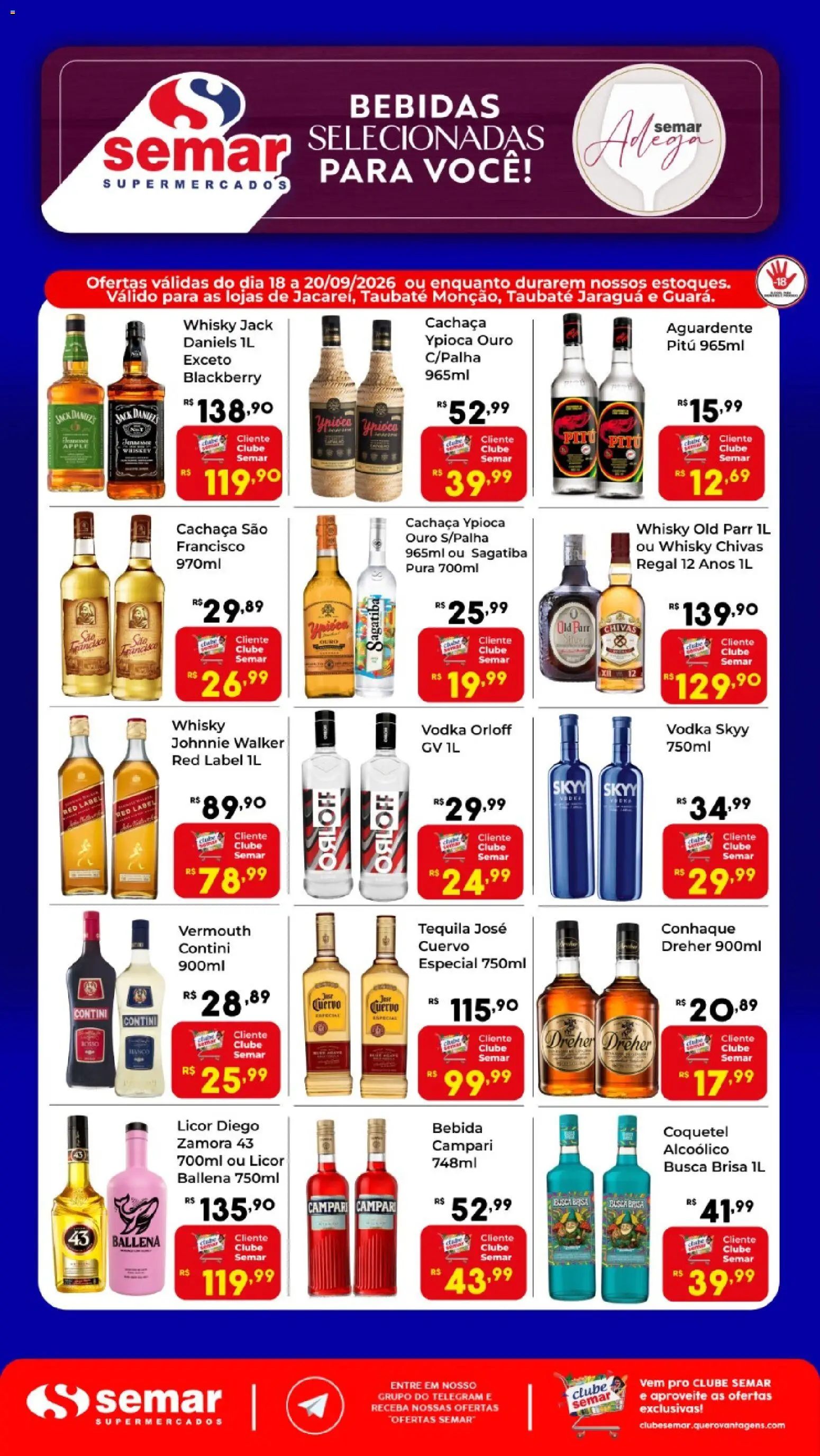 Semar Supermercado Folheto - válido de 18/09/2026 | Página: 2 | Produtos: Cachaça, Bebidas, Vodka, Campari