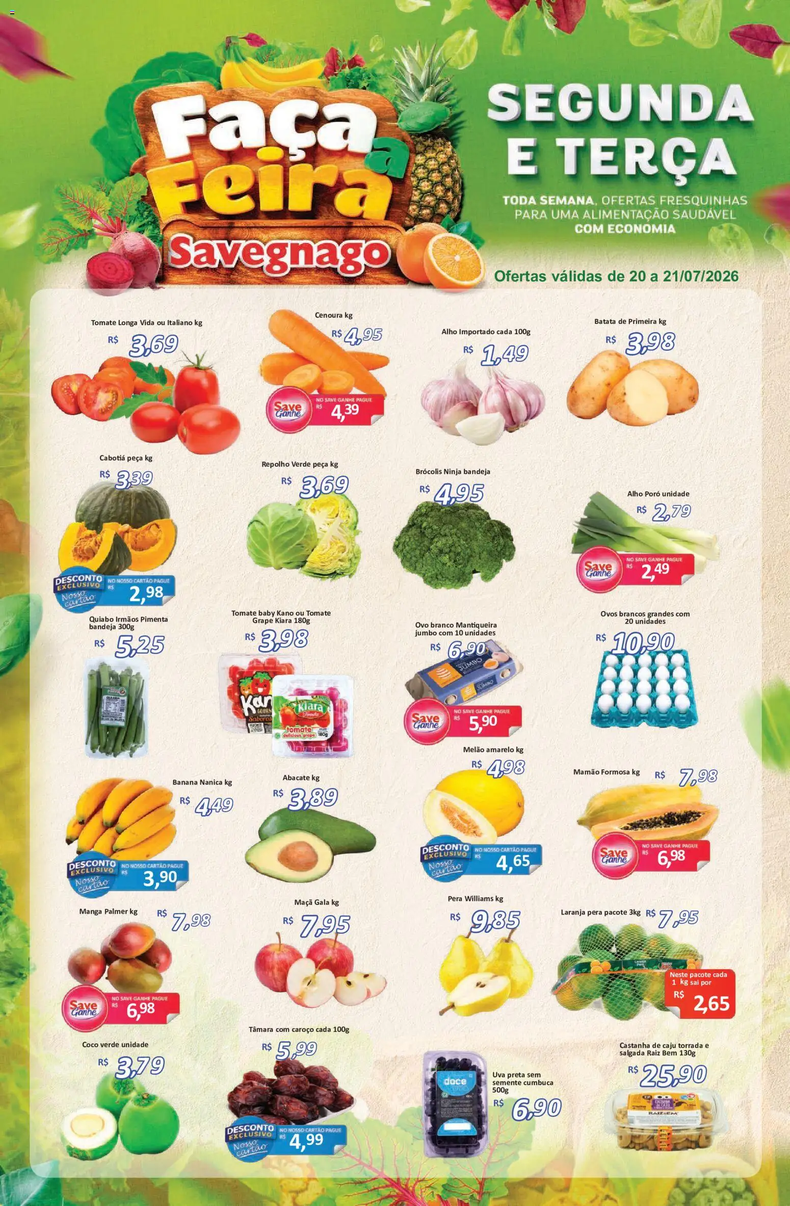 Savegnago Folheto - válido de 20/07/2026 | Página: 1 | Produtos: Caju, Castanha de caju, Faca, Bandeja