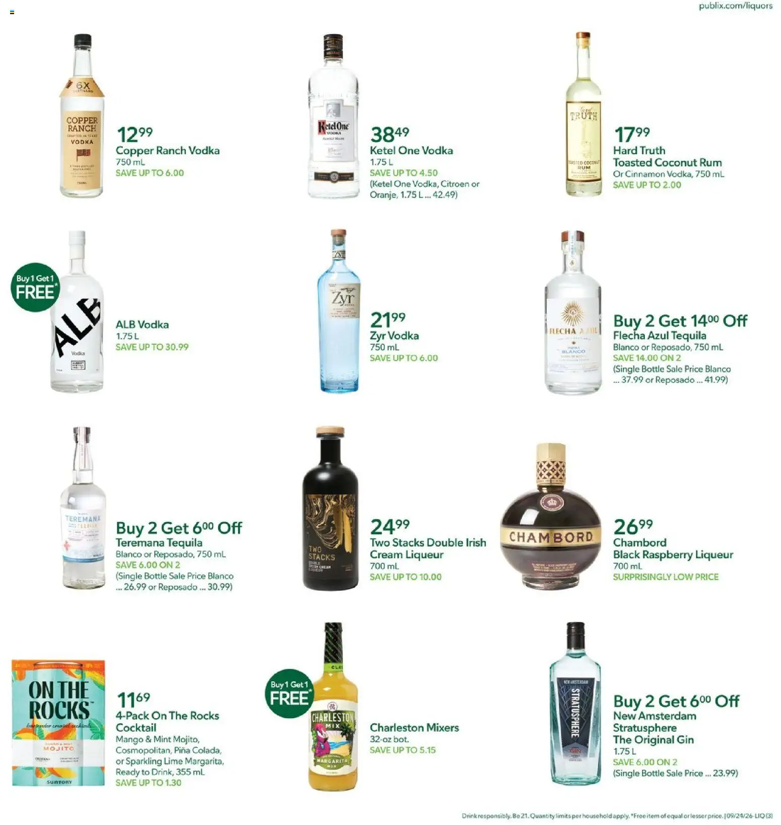 Publix Liquor Ad - valid from 09/24/2026 | Page: 3 | Products: Cream liqueur, Vodka, Lime, Rum