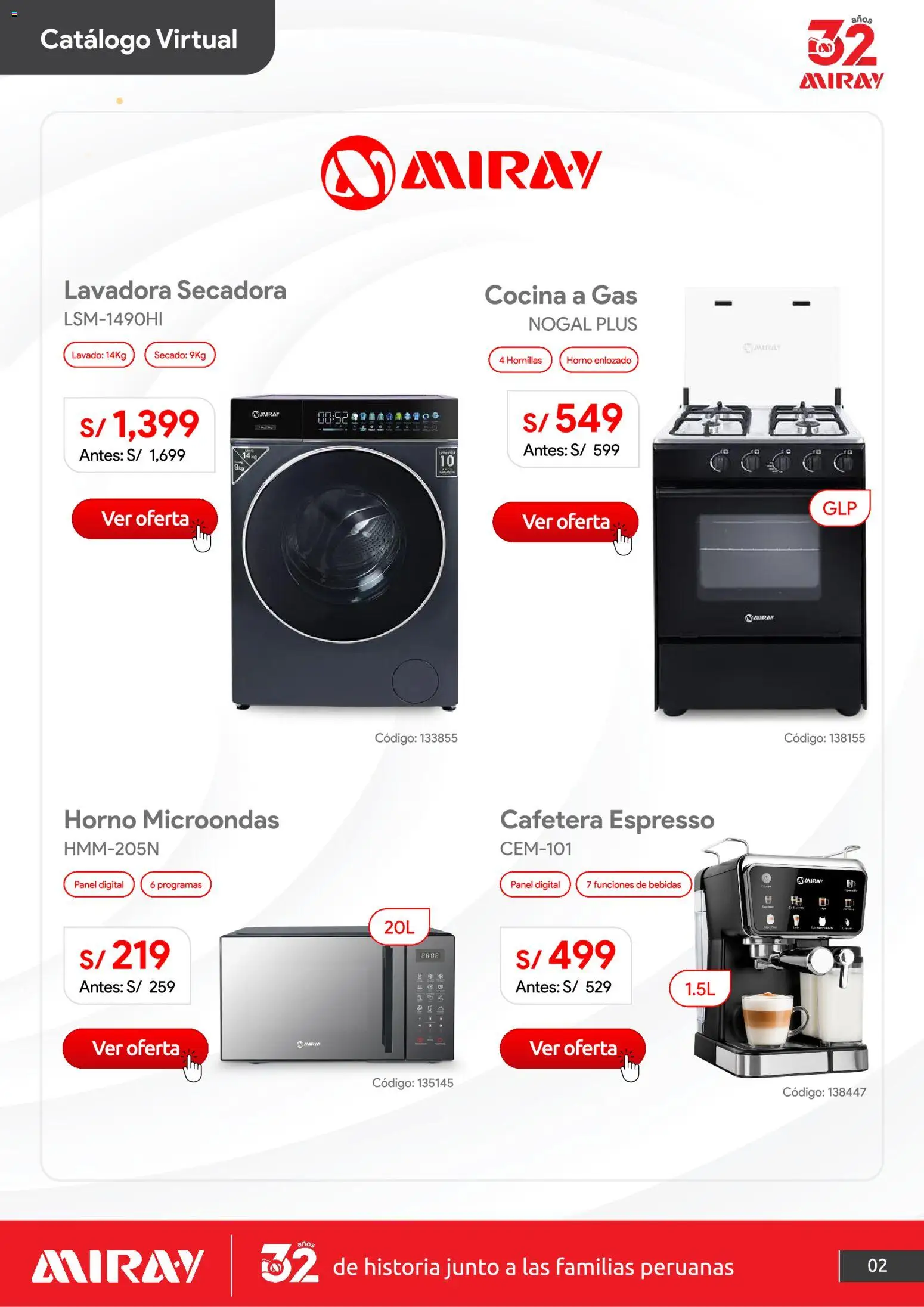 Catálogo Hiraoka válido desde 01/09/2026 | Página: 3 | Productos: Bebidas, Lavadora, Secadora, Horno microondas