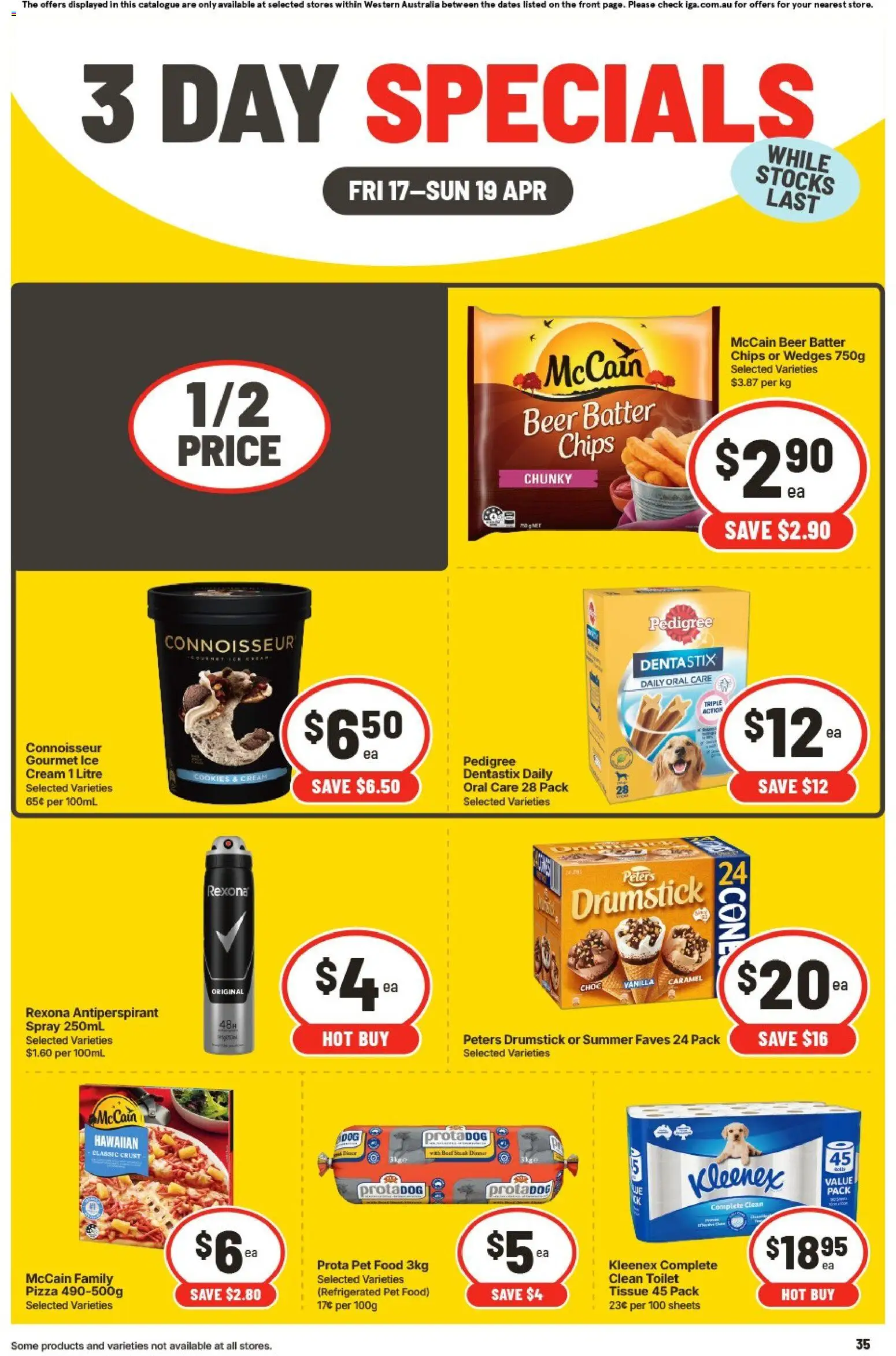 IGA catalogue - valid from 17.04.2026 | Page: 3 | Products: Toilet, Pizza, Beer, Chips