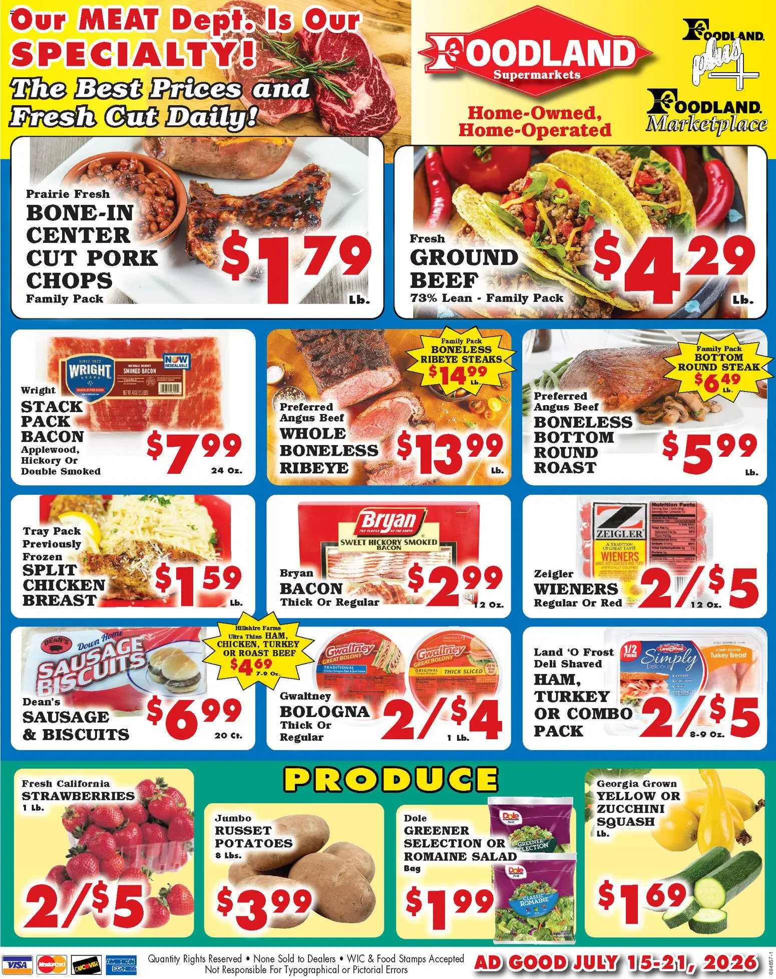 Foodland Weekly Ad - Supermarkets - valid from 07/15/2026 | Page: 1 | Products: Romaine, Zucchini, Beef, Strawberries